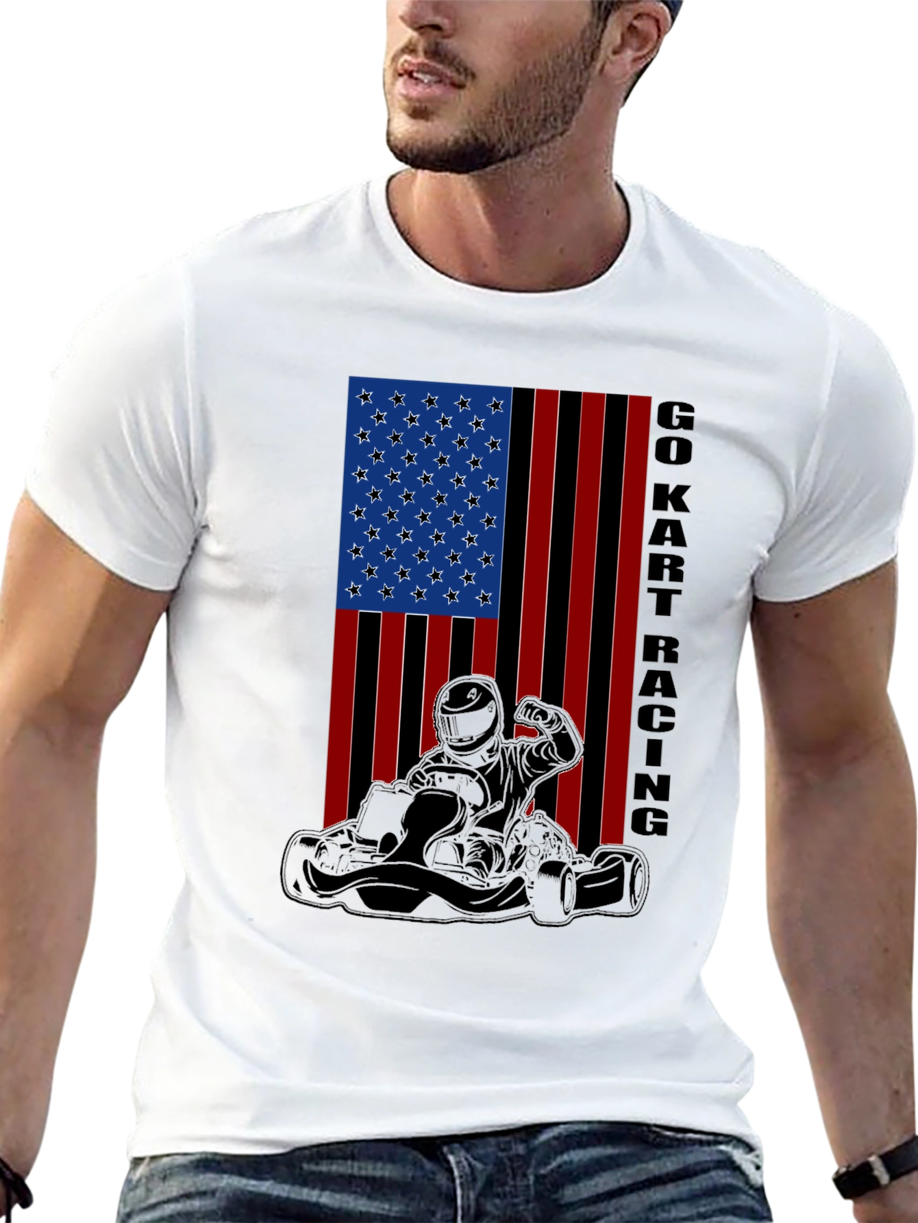 Go Kart Racing American Flag T-Shirt