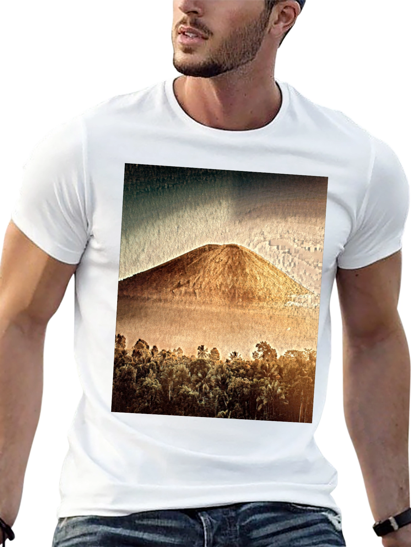 Mountain & Forest Graphic Print Black Tee