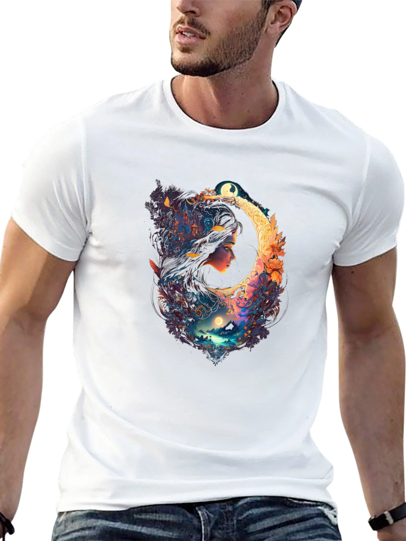 Celestial Moon Woman Black T-Shirt