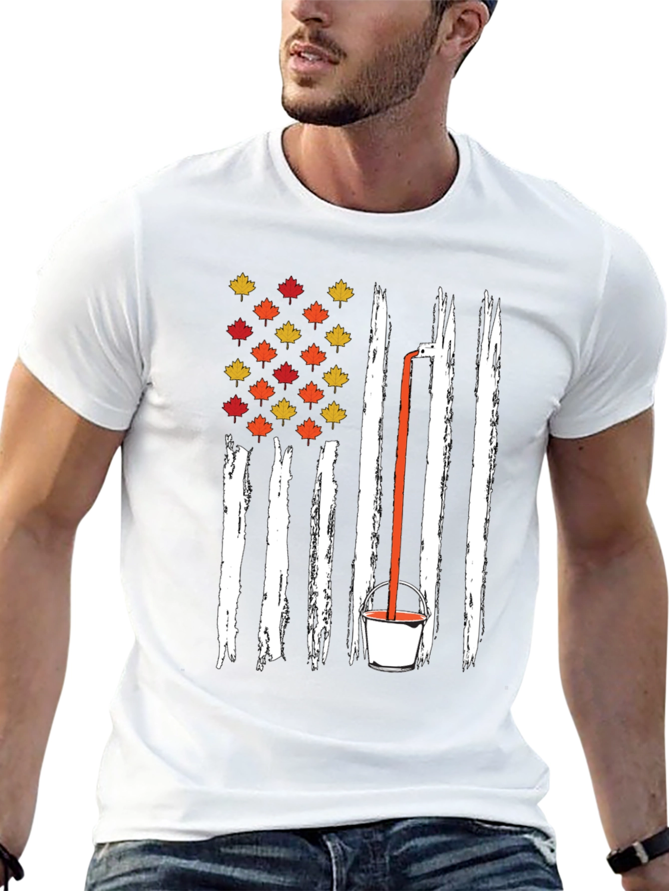 Fall Maple Leaf American Flag T-Shirt