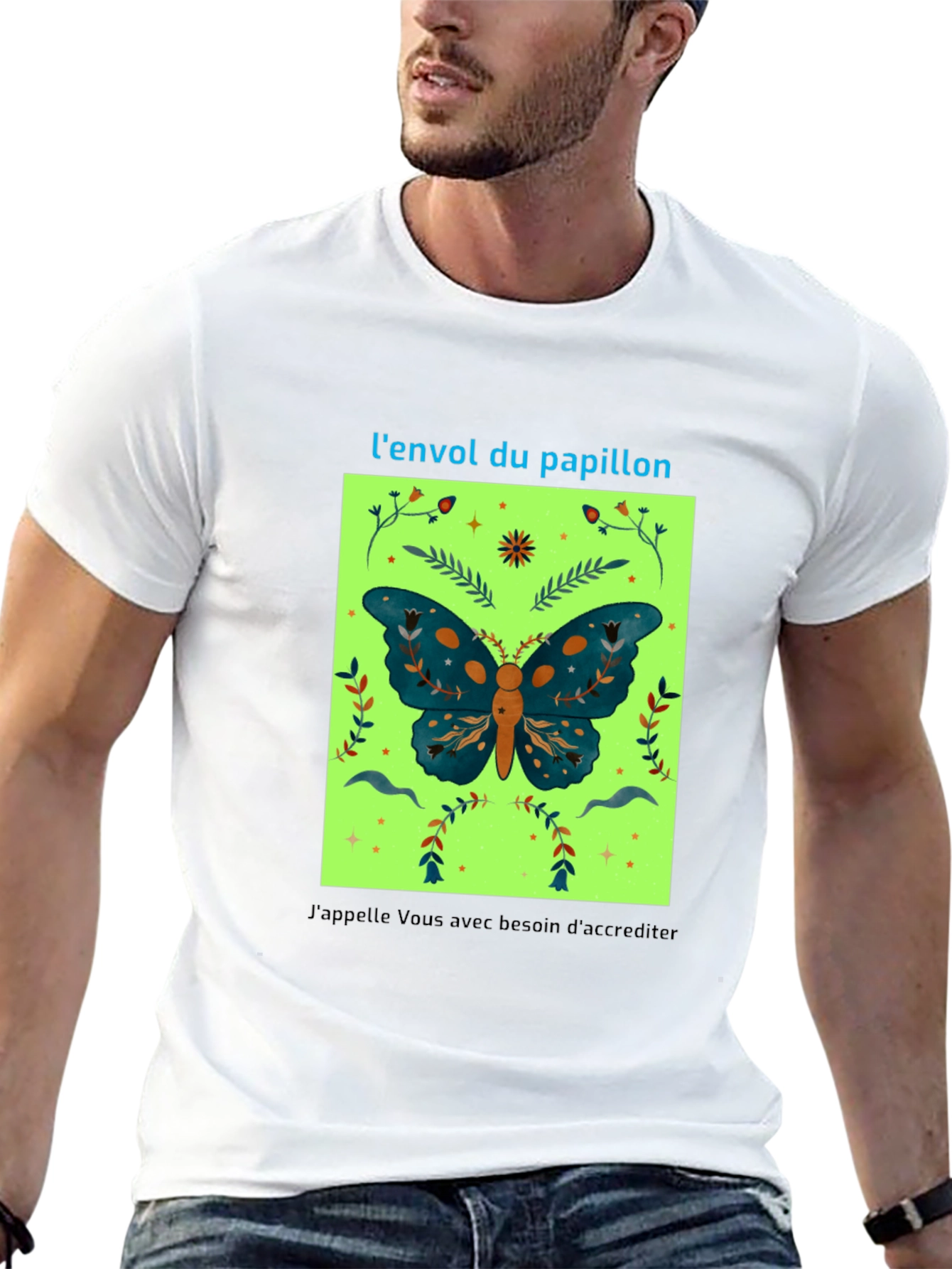 Butterfly Graphic Tee - French Slogan Design