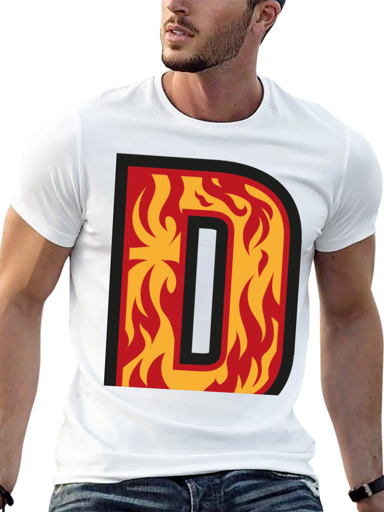 Fiery Letter D Graphic Tee - Bold Black T-Shirt