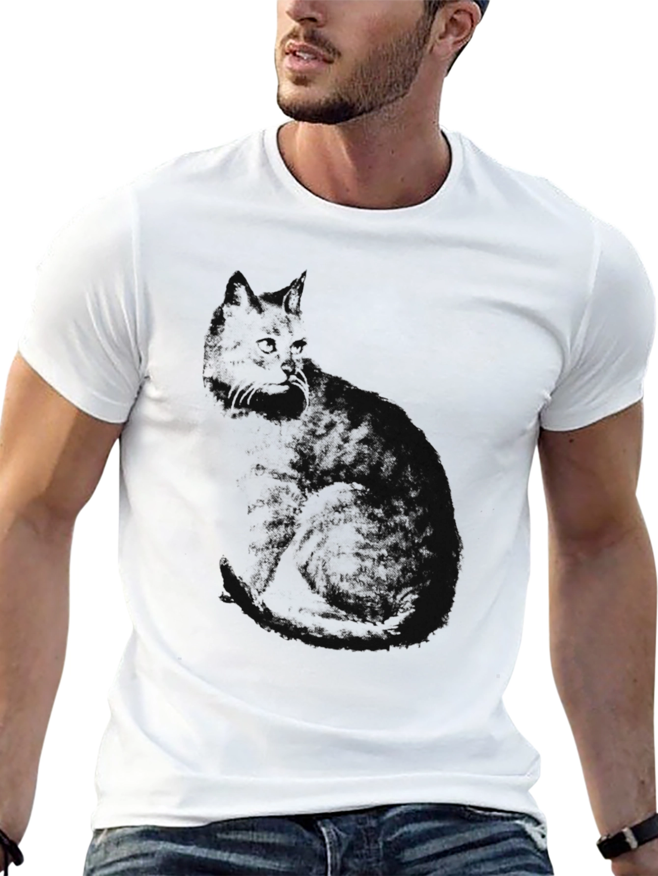 Black Cat Silhouette Graphic T-Shirt