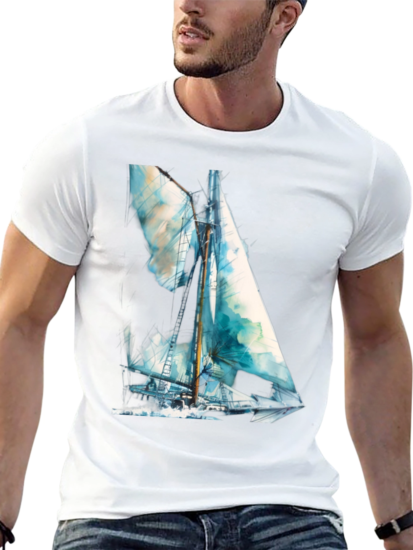 Sailboat Watercolor Graphic T-Shirt