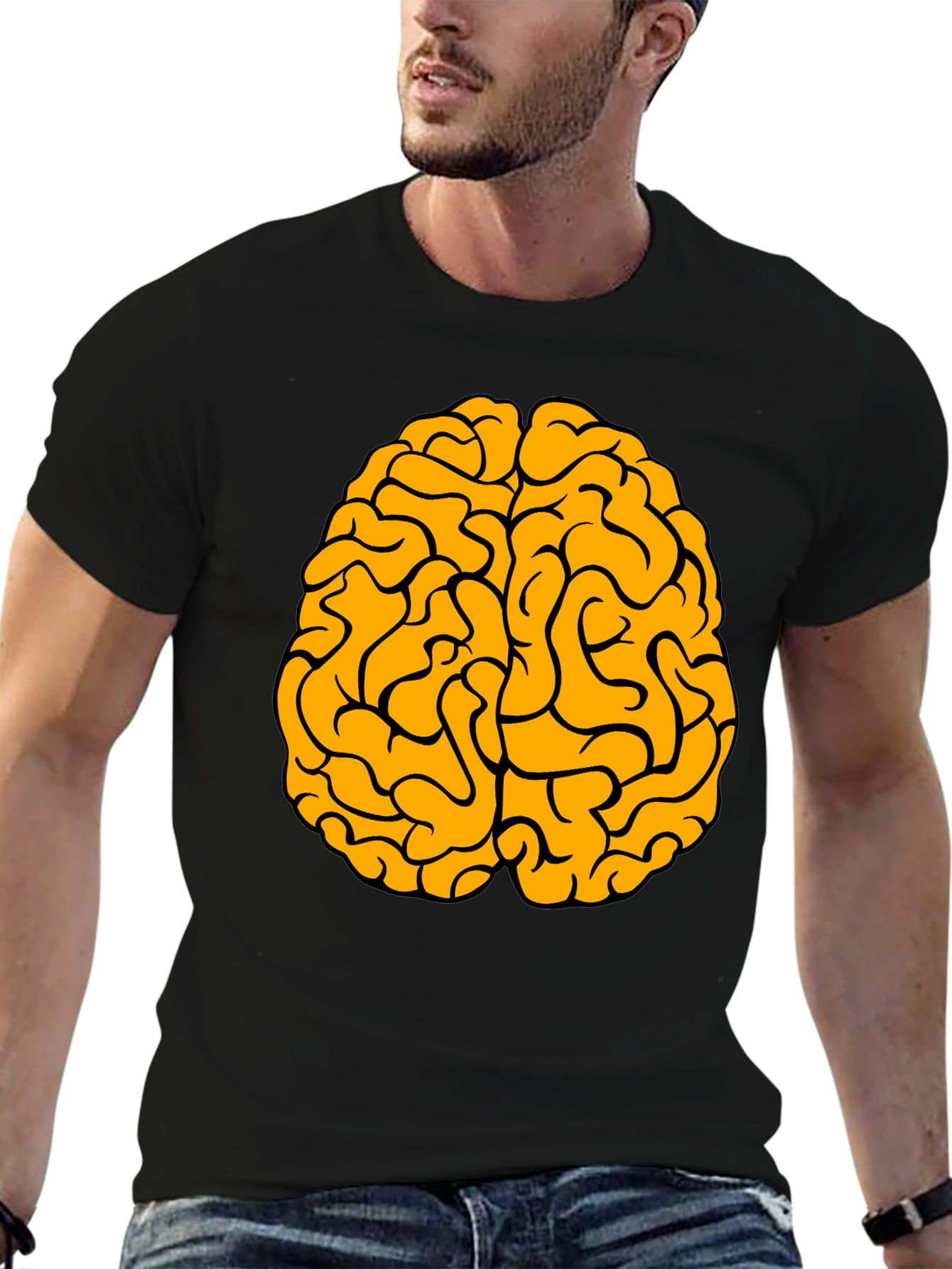 Brain Graphic Tee - Black Cotton Crew Neck T-Shirt