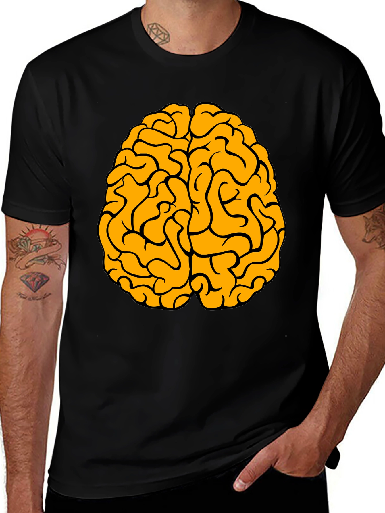 Brain Graphic Tee - Black Cotton Crew Neck T-Shirt