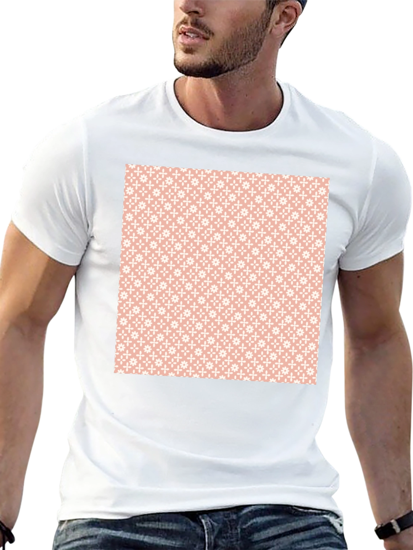 Stylish Black Tee with Peach Floral Pattern