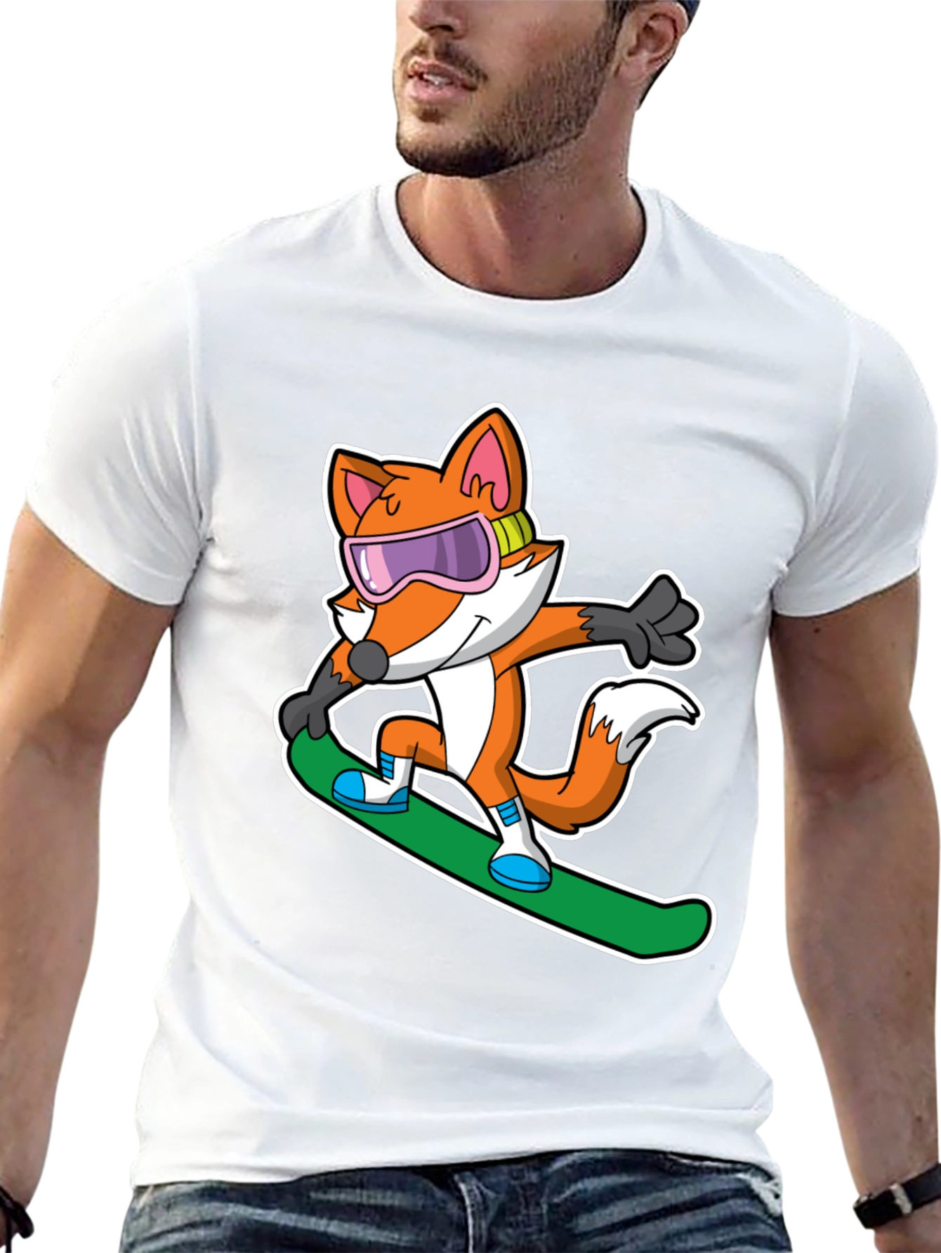 Fox Snowboarder T-Shirt - Cool Cartoon Animal Tee