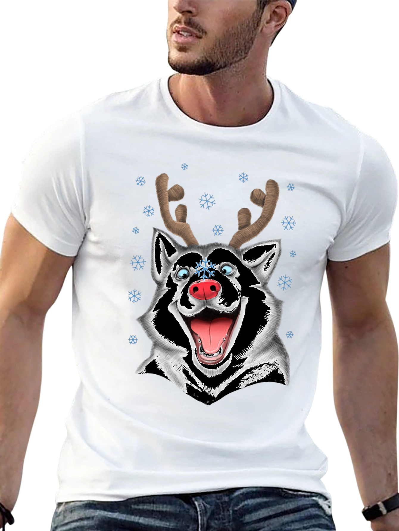 Funny Husky Reindeer Christmas T-Shirt