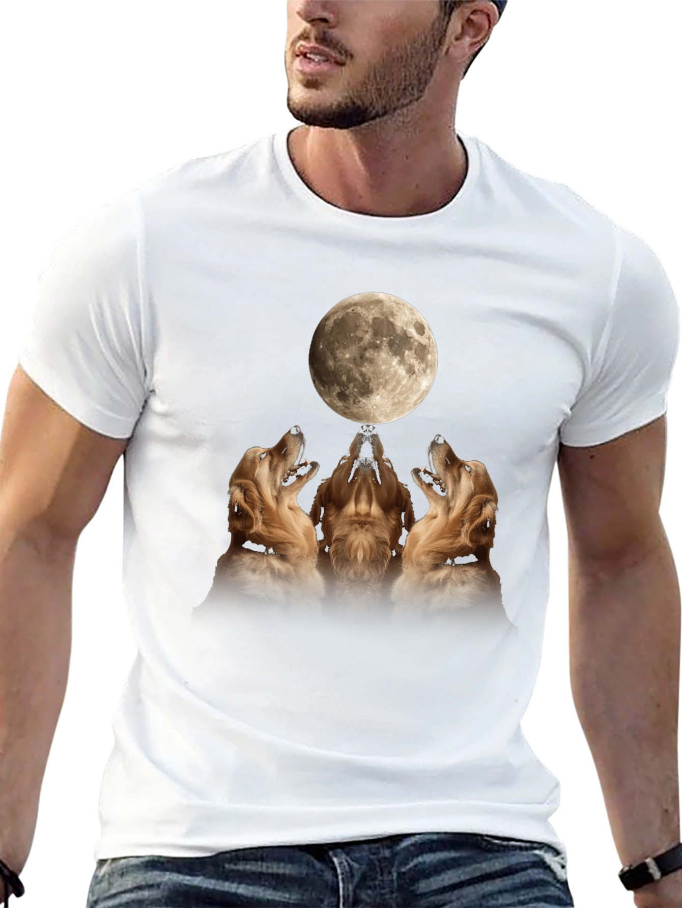 Golden Retriever Moon Howl Graphic T-Shirt
