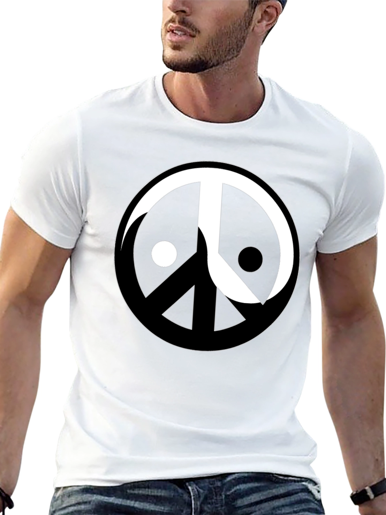 Yin Yang Peace Sign Graphic Tee - Black