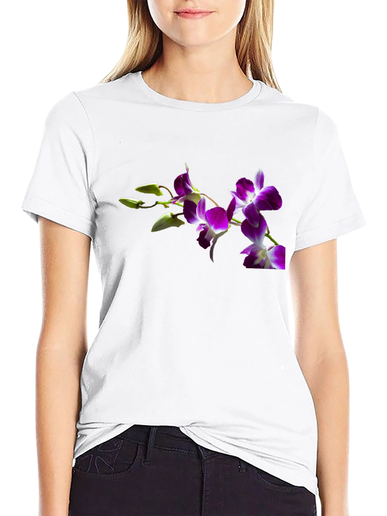 Floral Print Black Tee