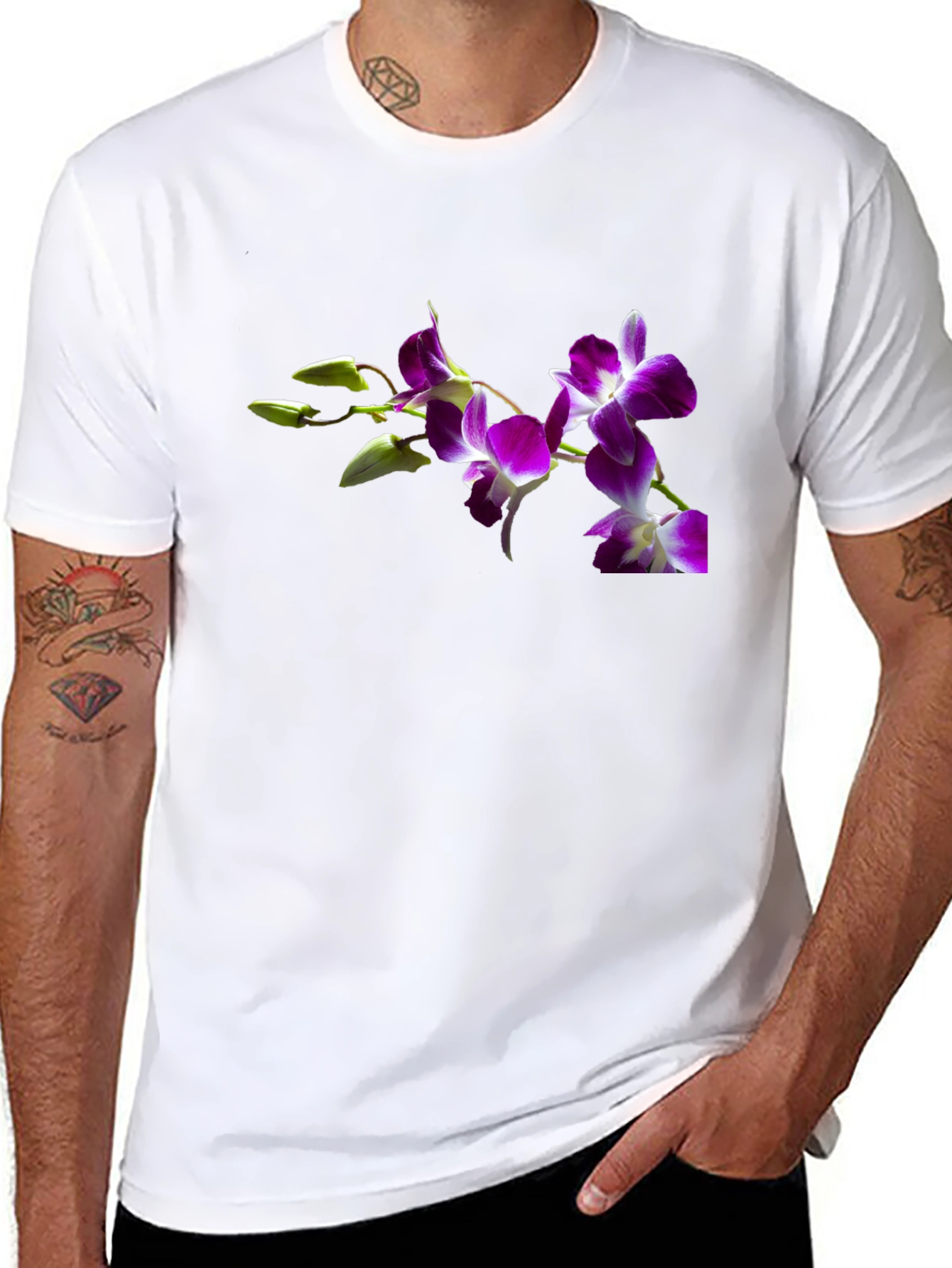 Floral Print Black Tee