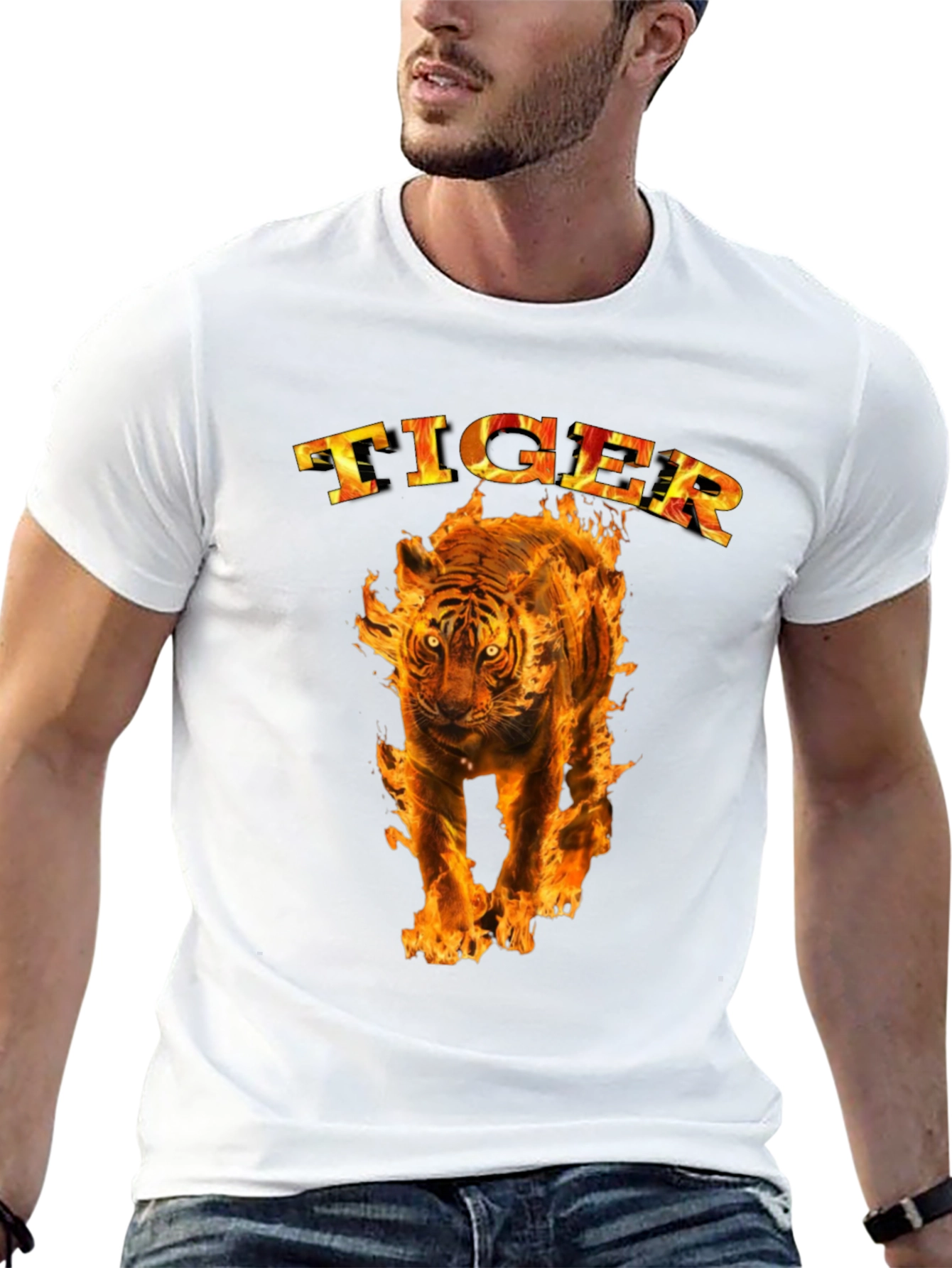 Fiery Tiger Graphic Tee - Bold Black T-Shirt