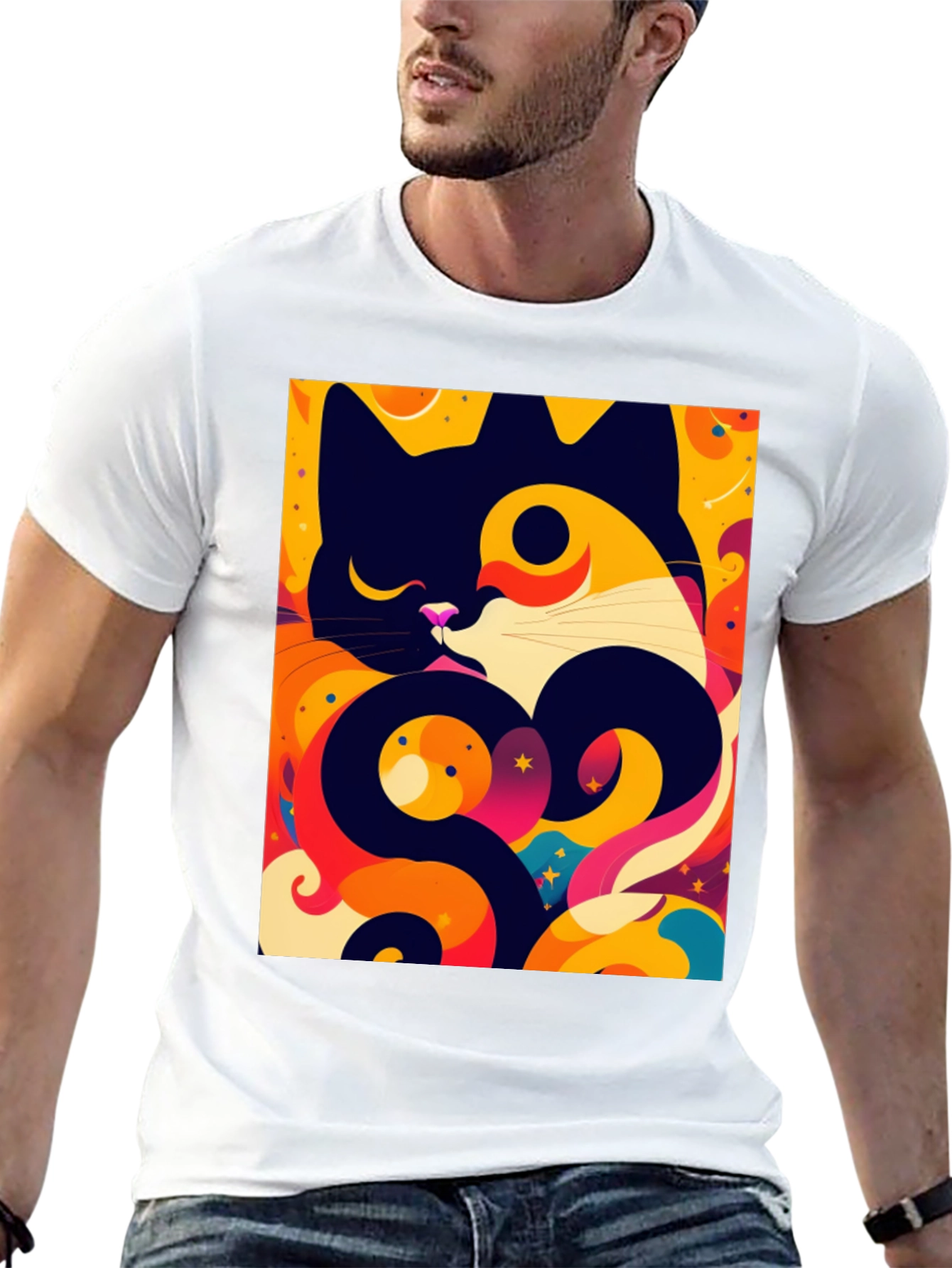 Abstract Cat Graphic Tee - Artistic Style