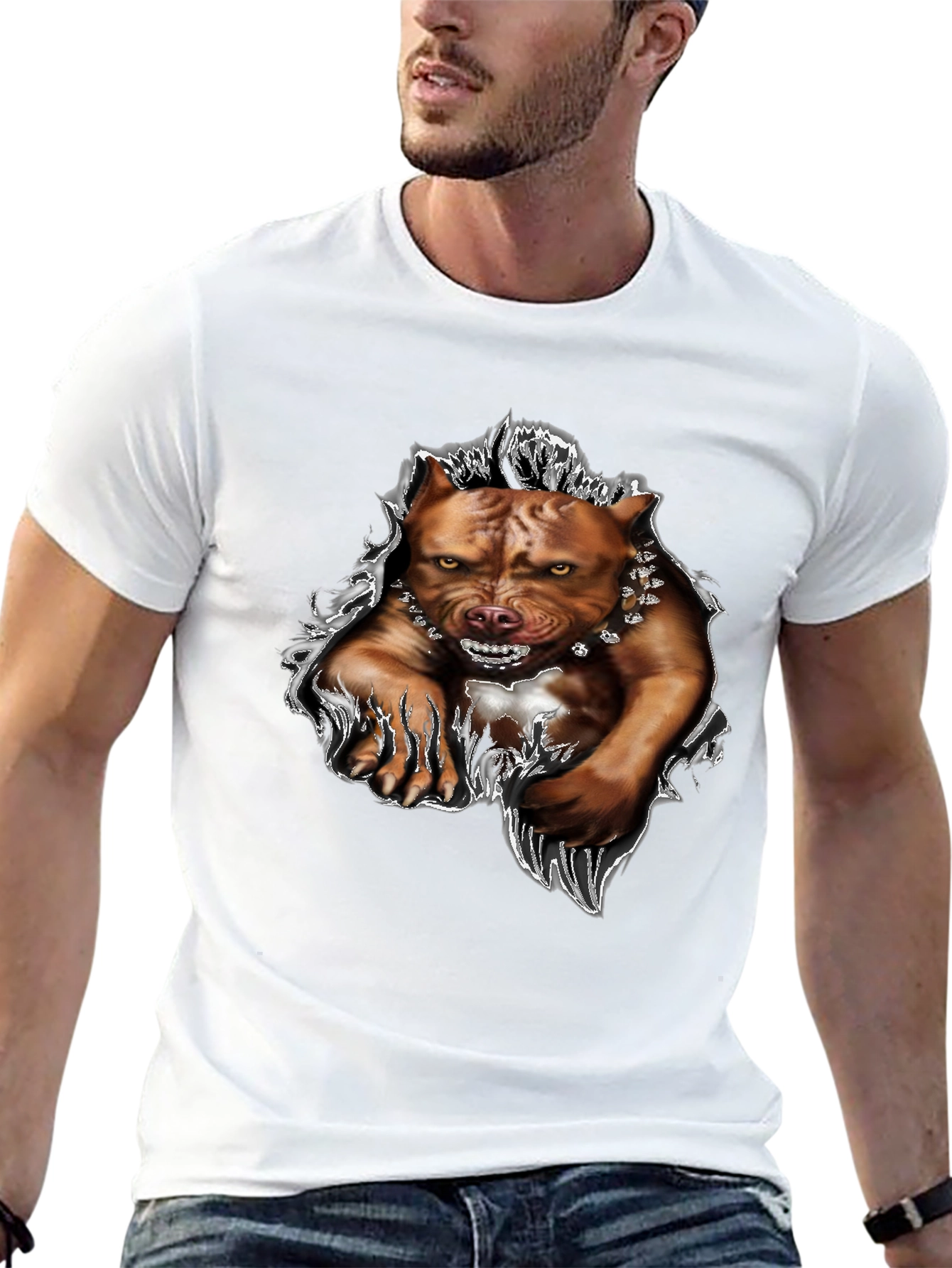Mens Black Pitbull Graphic Tee - Fierce Dog Design
