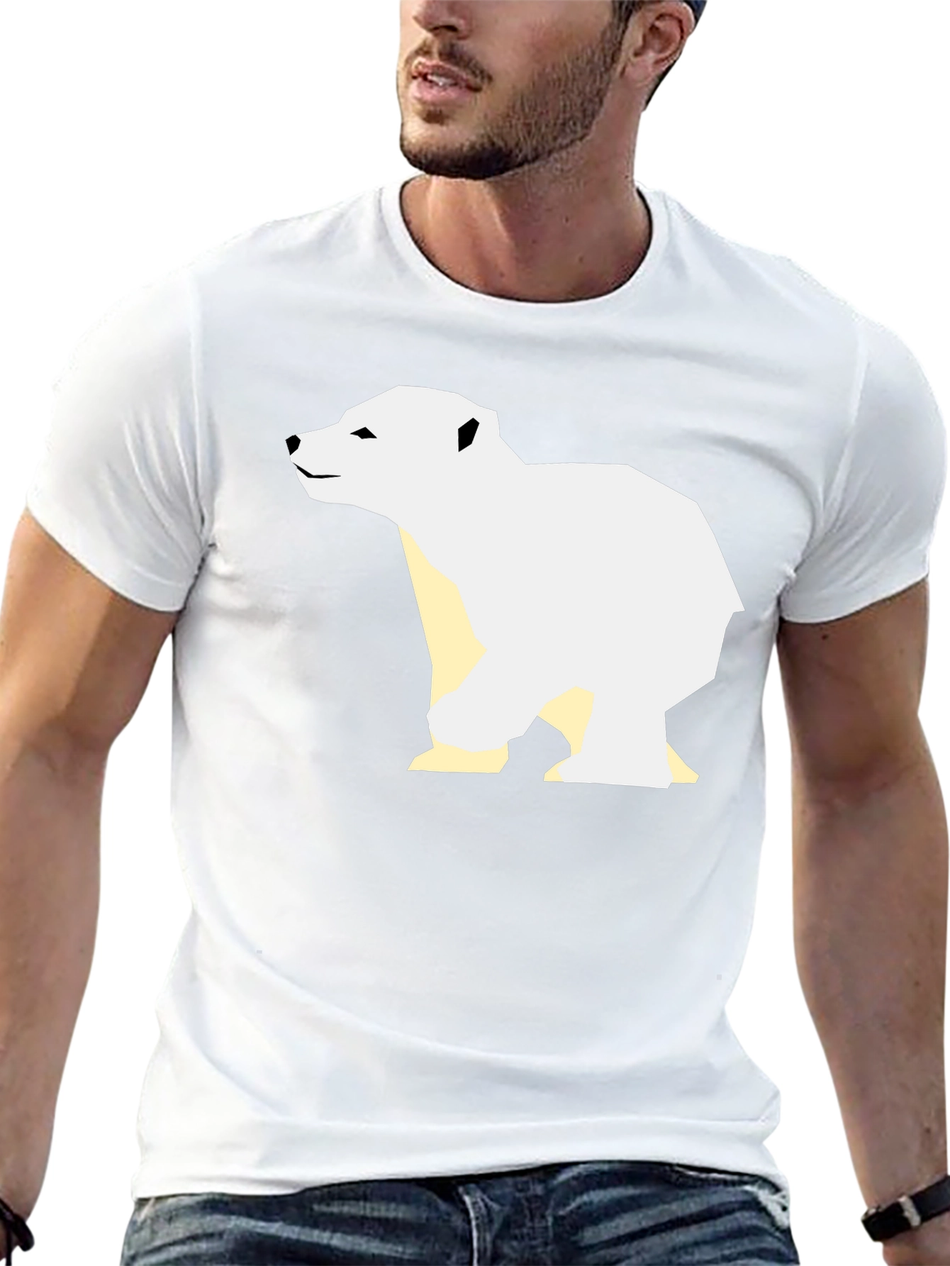 Geometric Polar Bear Graphic Tee - Black