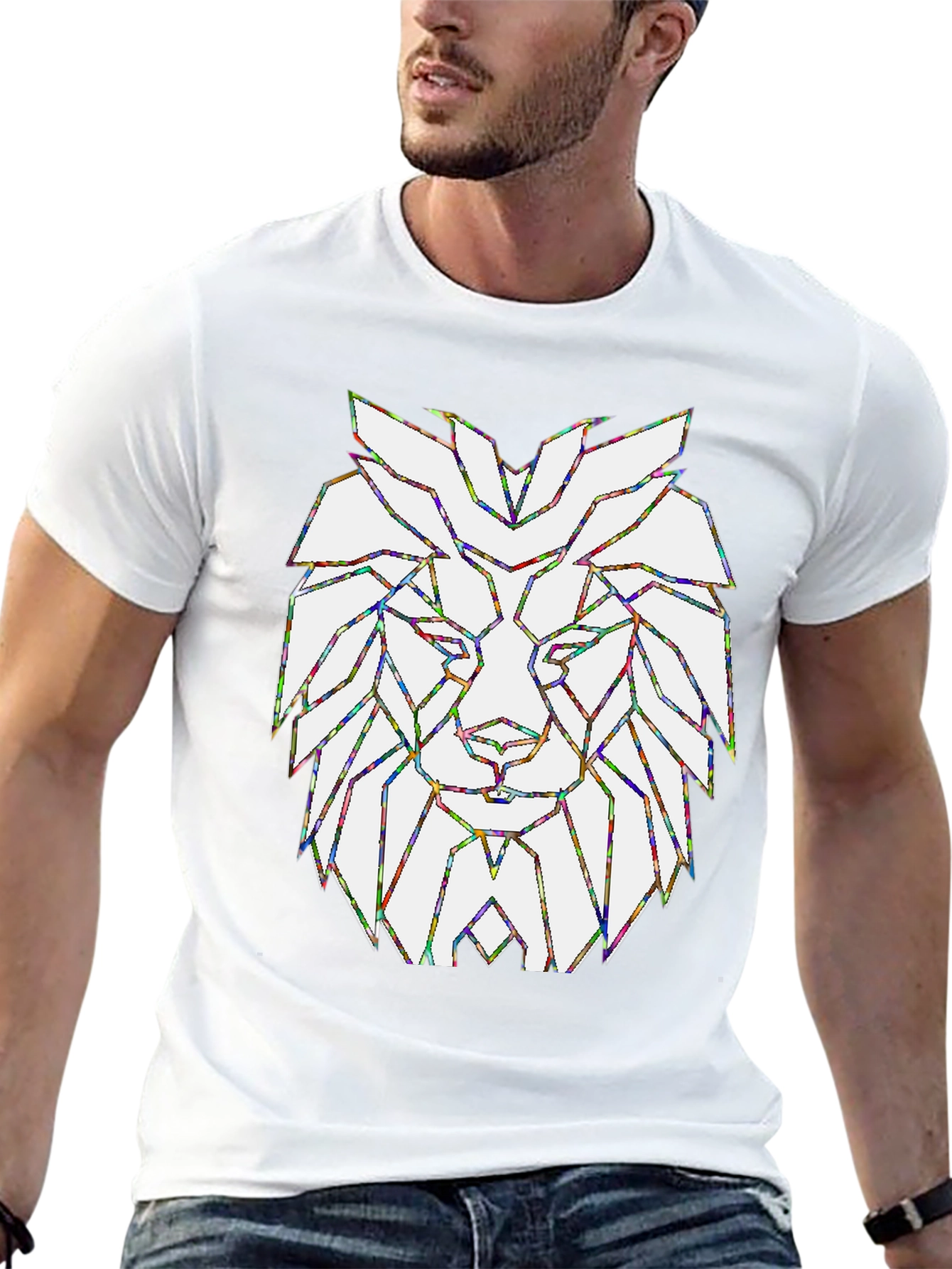 Geometric Lion Head Graphic T-Shirt