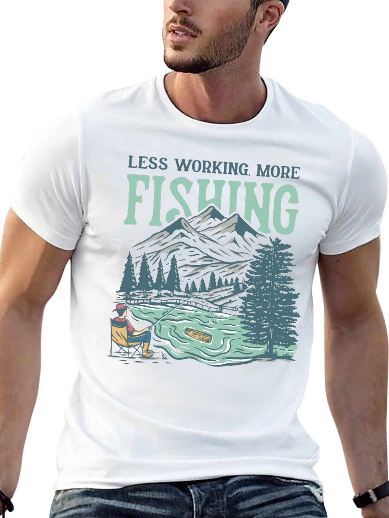 Less Working More Fishing Graphic Tee