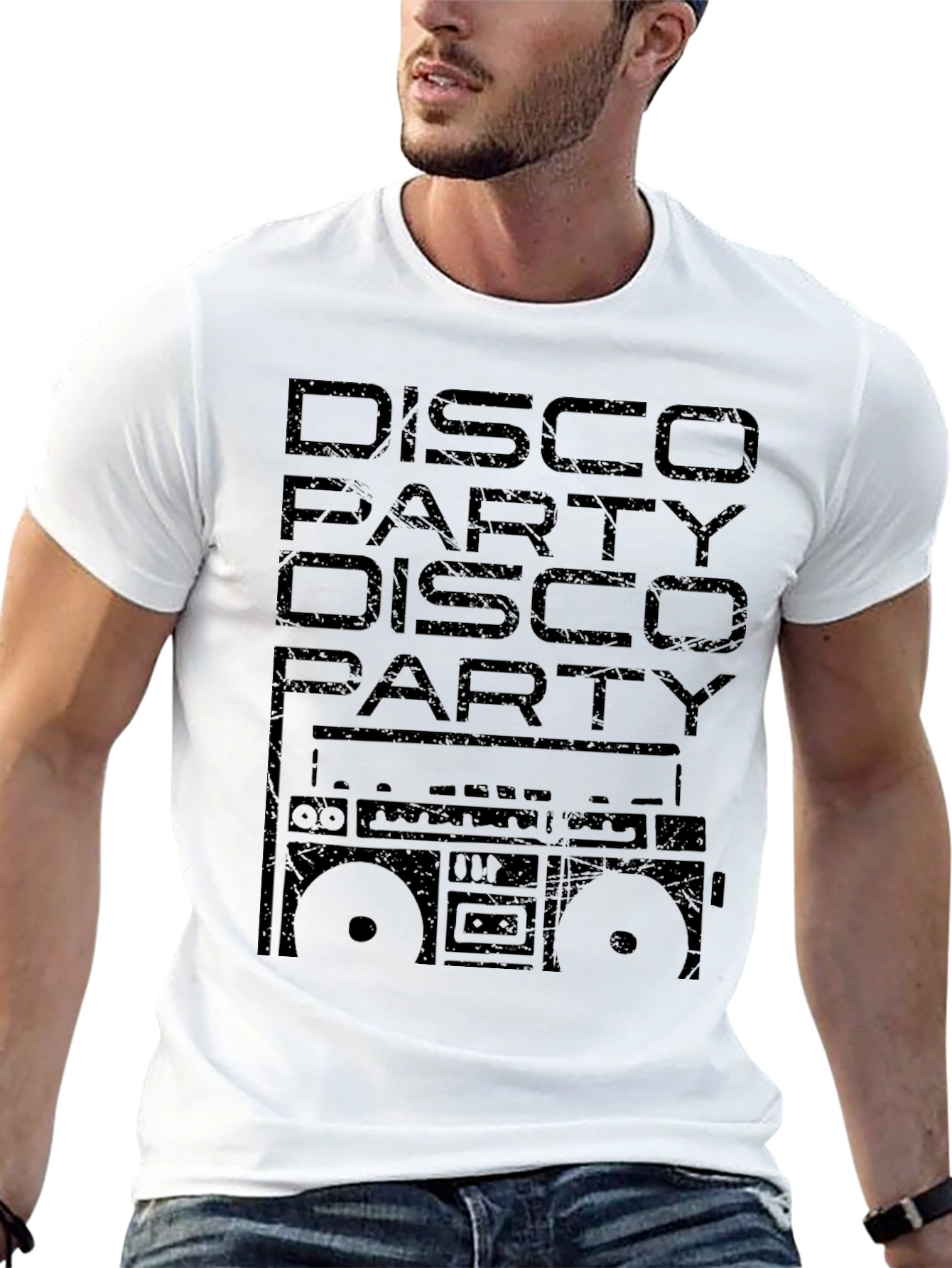 Disco Party Boombox Graphic Black T-Shirt