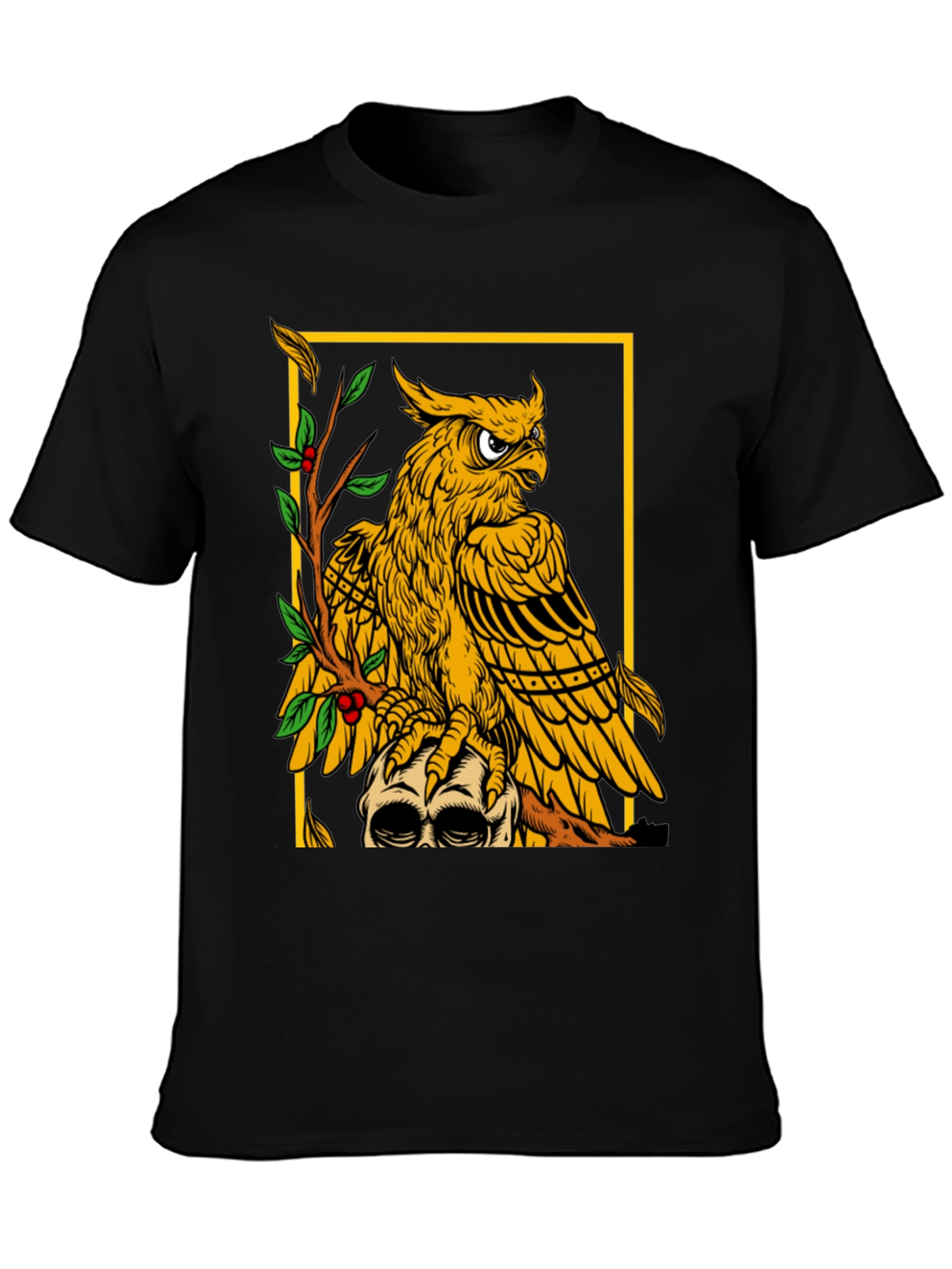 Owl & Skull Graphic T-Shirt - Black