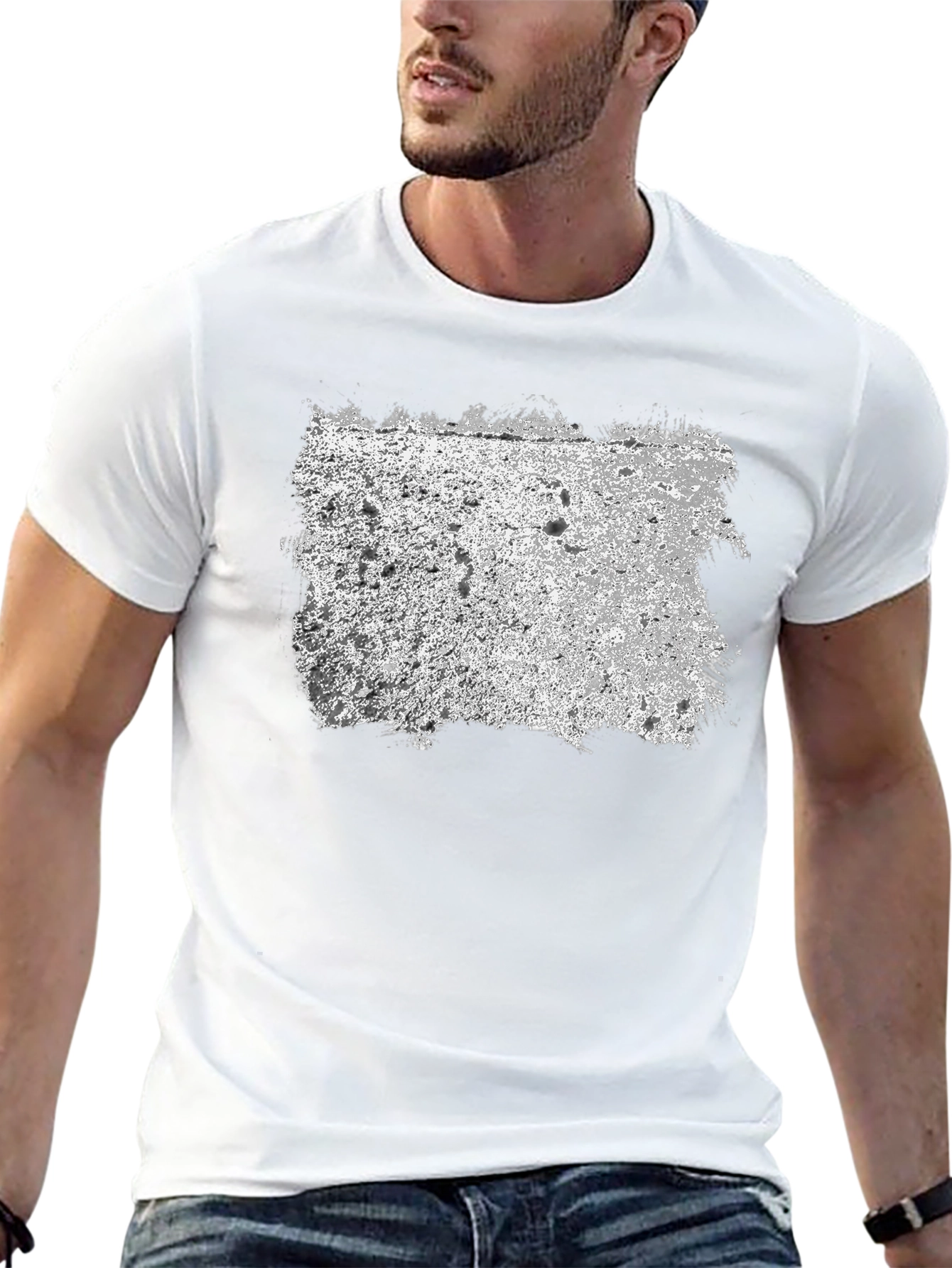 Textured Graphic Print Crew Neck T-Shirt