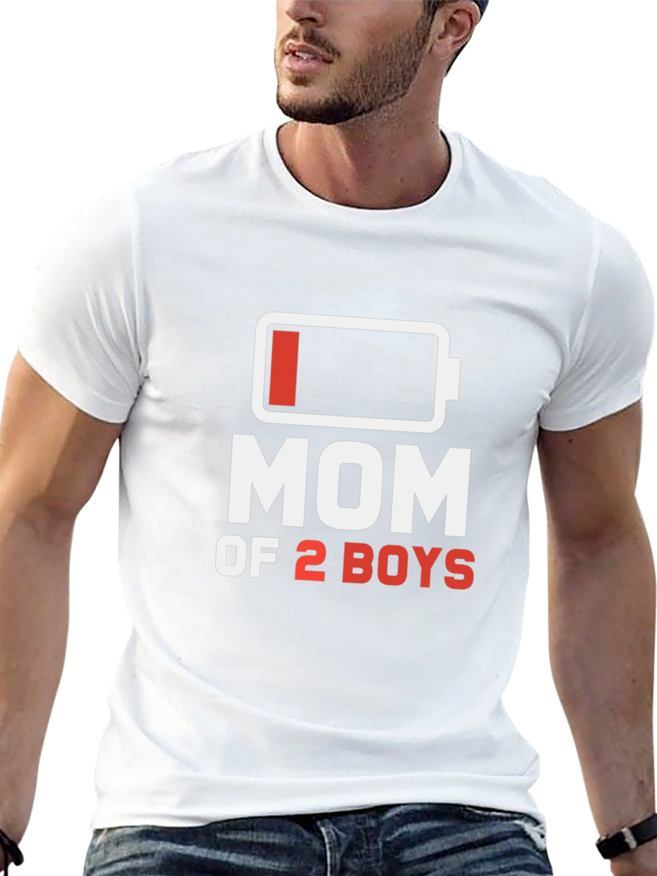 Mom of 2 Boys Low Battery T-Shirt - Black