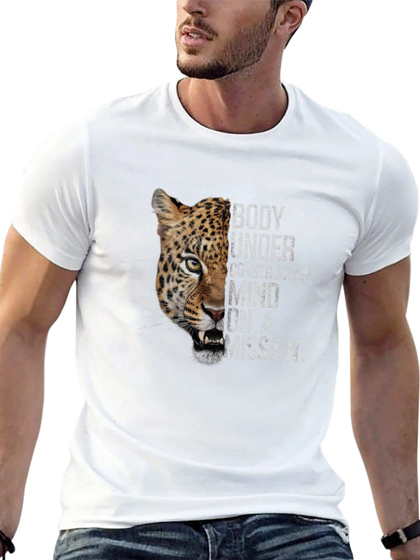 Body Under Construction Leopard Graphic T-Shirt
