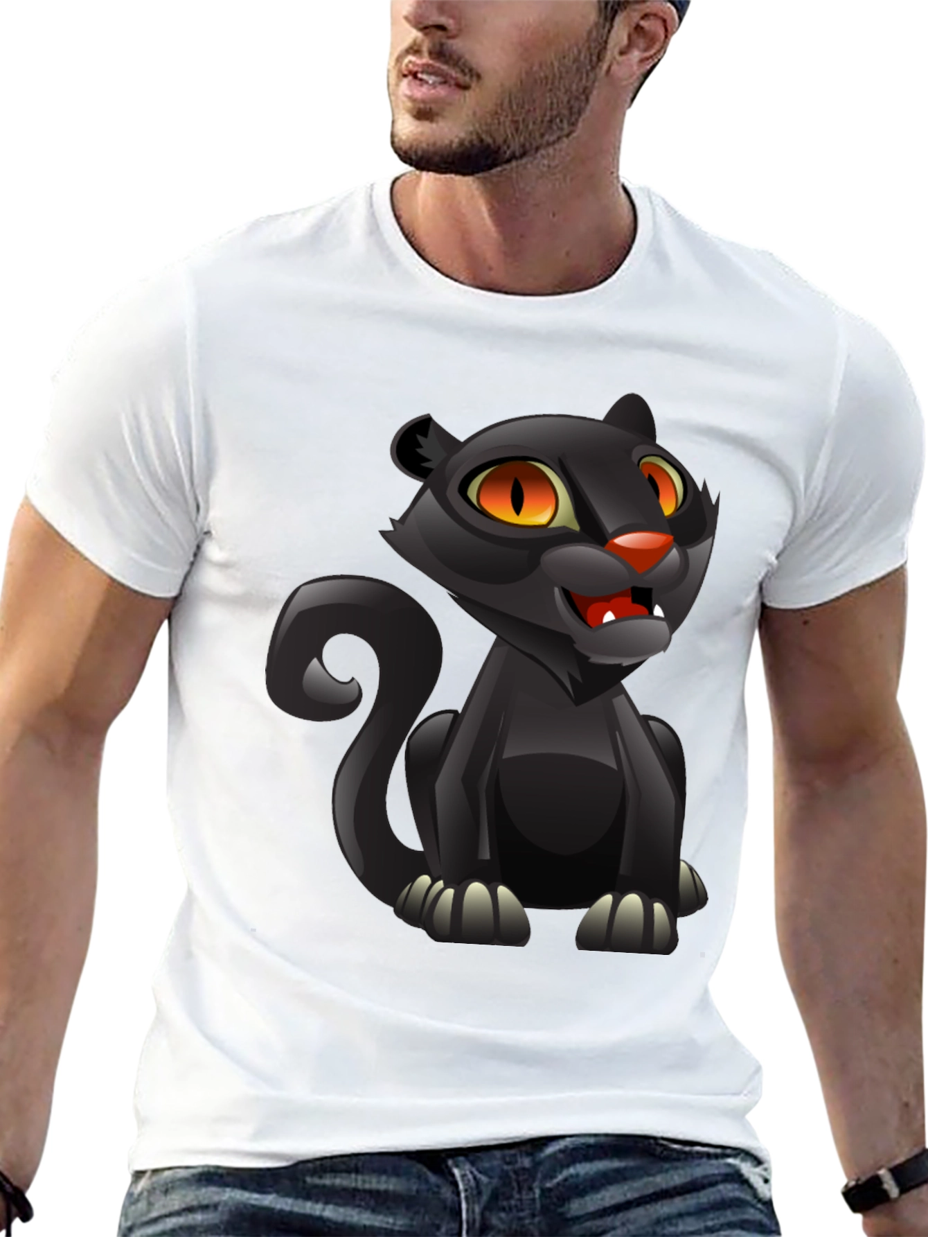 Cartoon Black Panther Graphic T-Shirt