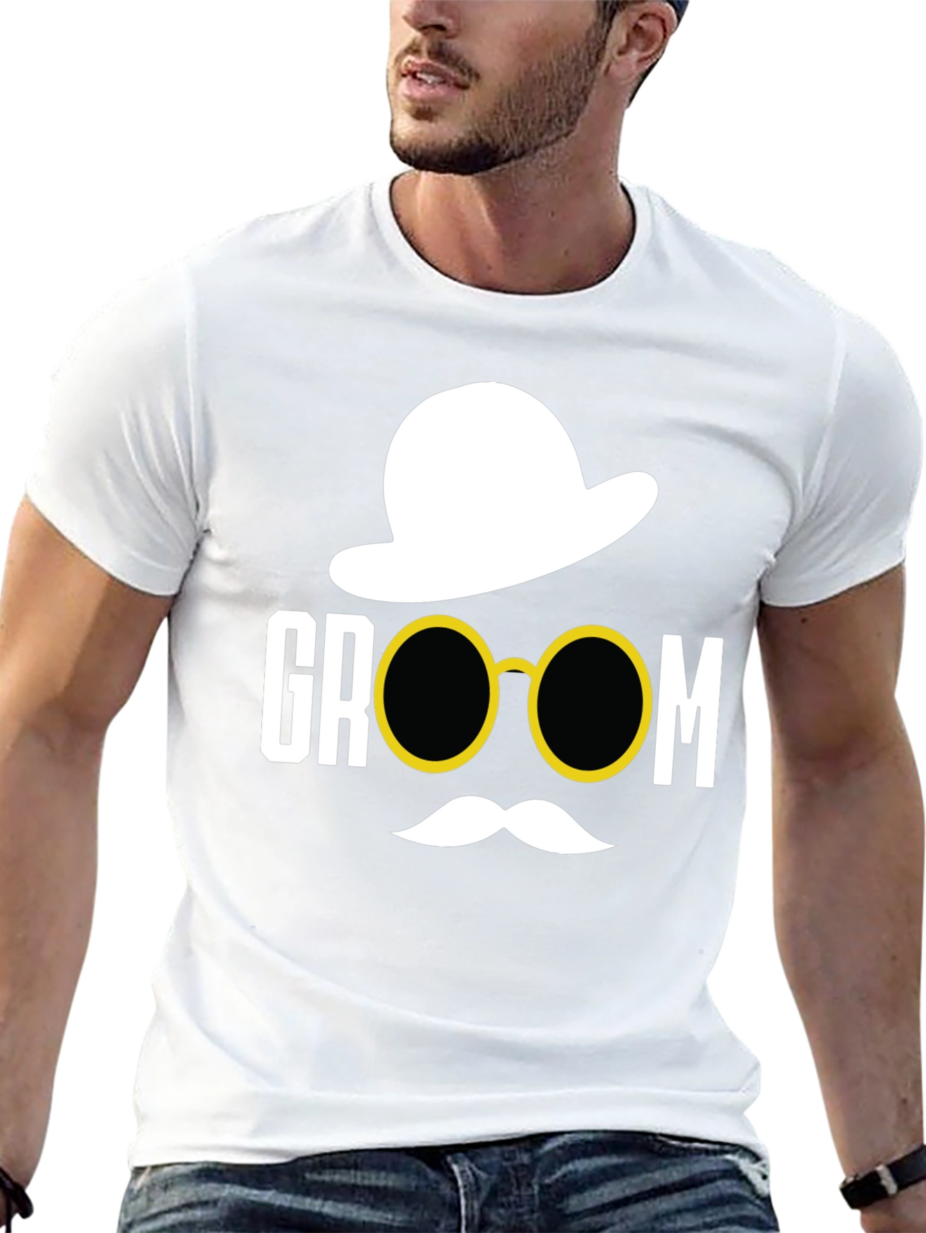 Groom Hat & Glasses Graphic Tee - Black