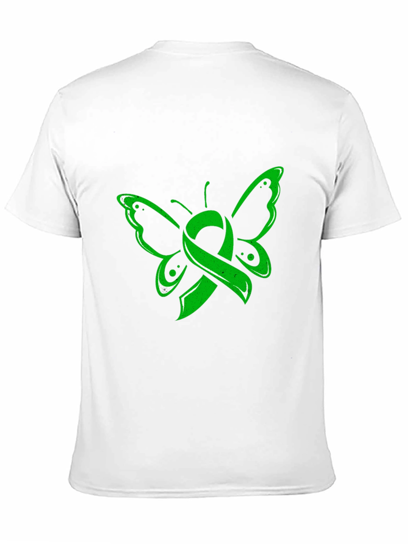 Green Ribbon Butterfly Black T-Shirt