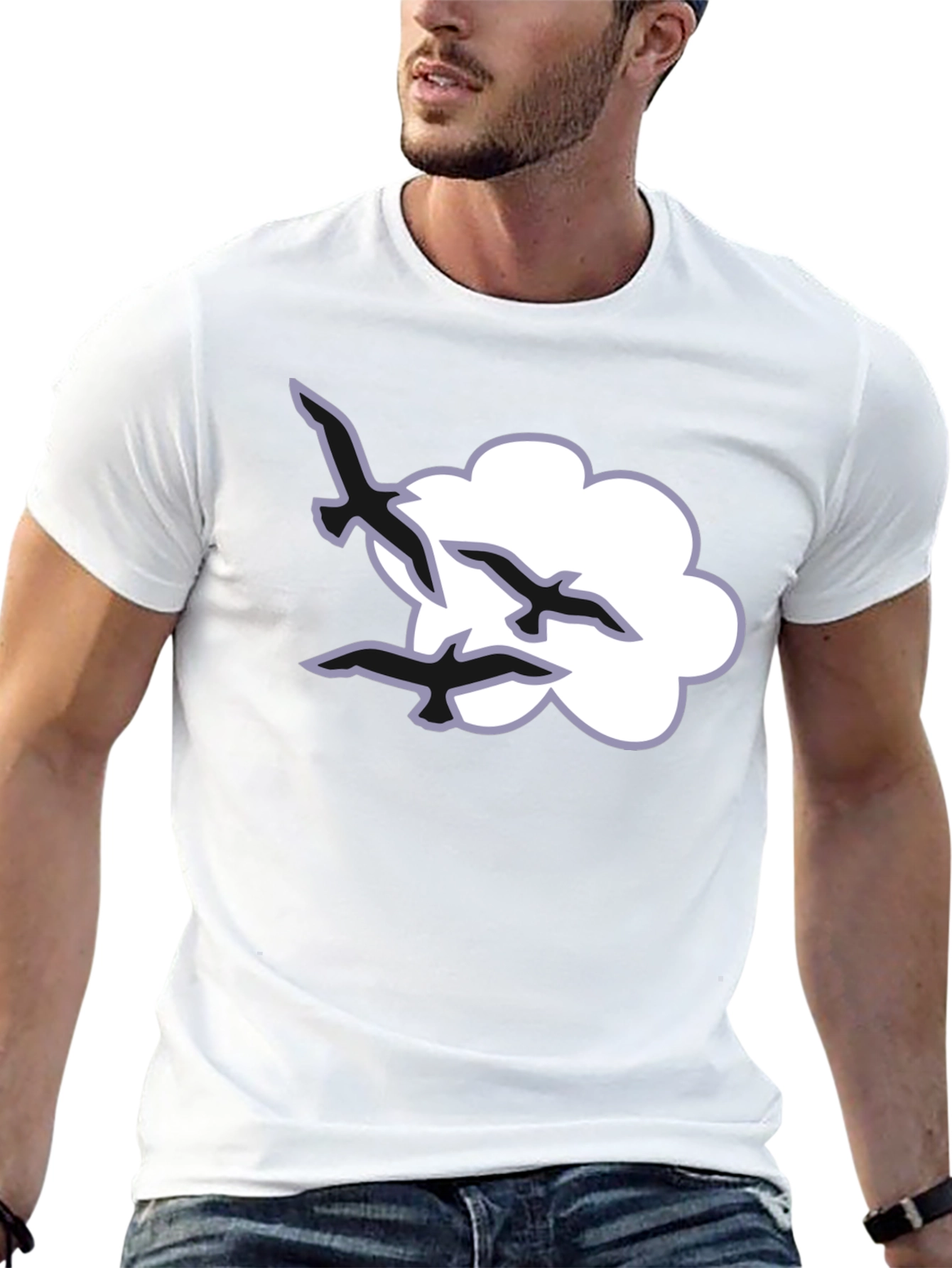 Cloud and Birds Black T-Shirt