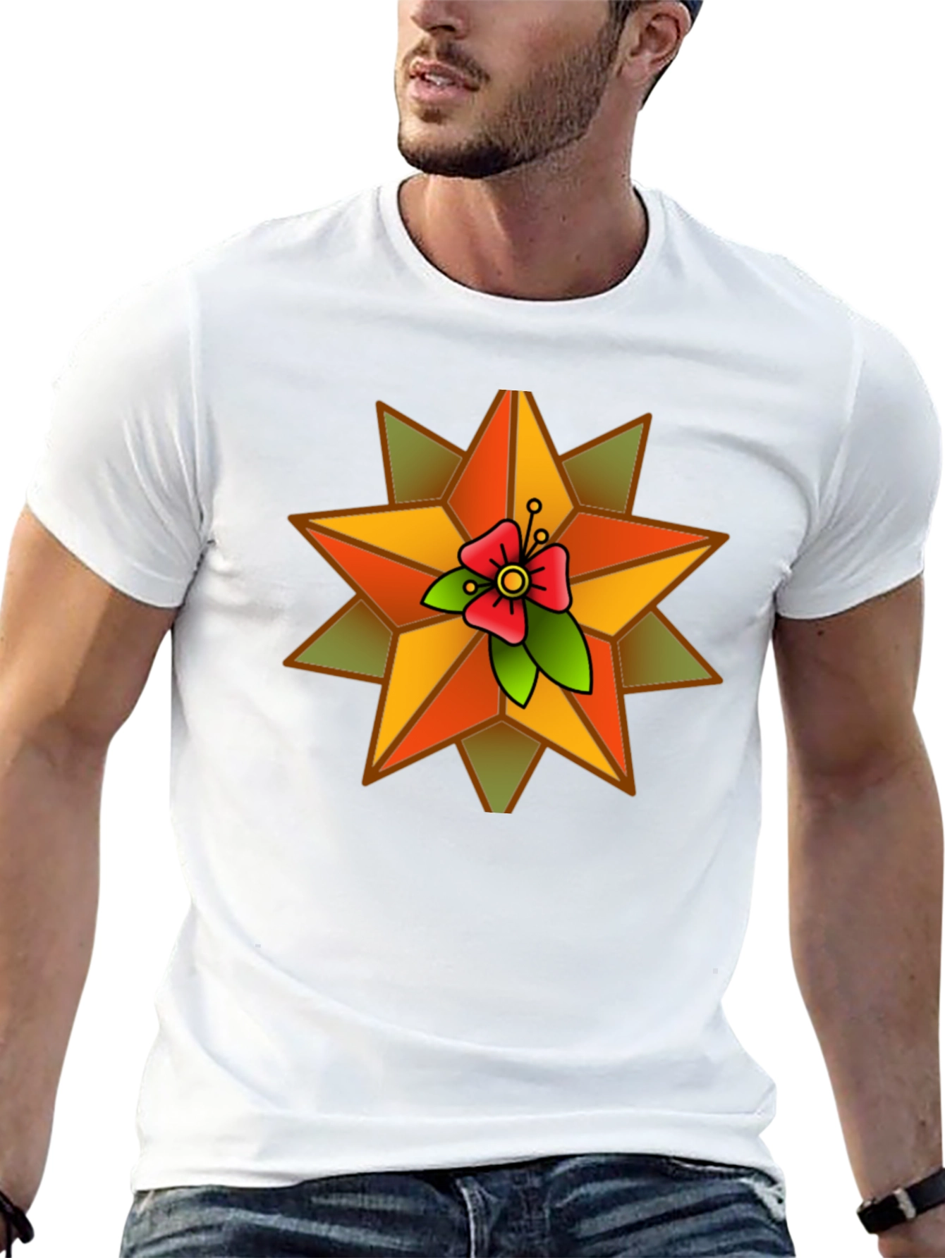 Star Flower Graphic Black T-Shirt