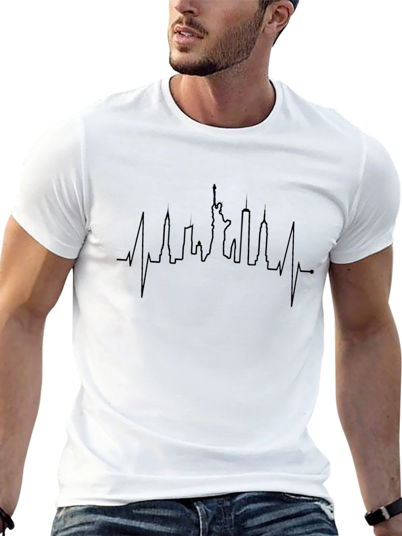 NYC Skyline Heartbeat T-Shirt - Black
