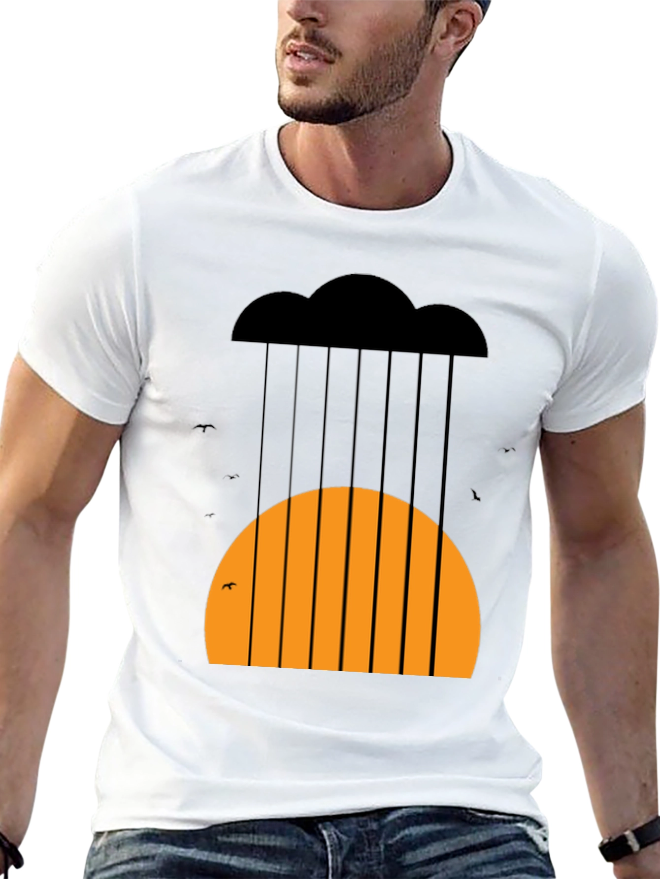 Graphic Rain Cloud and Sunset Mens T-Shirt