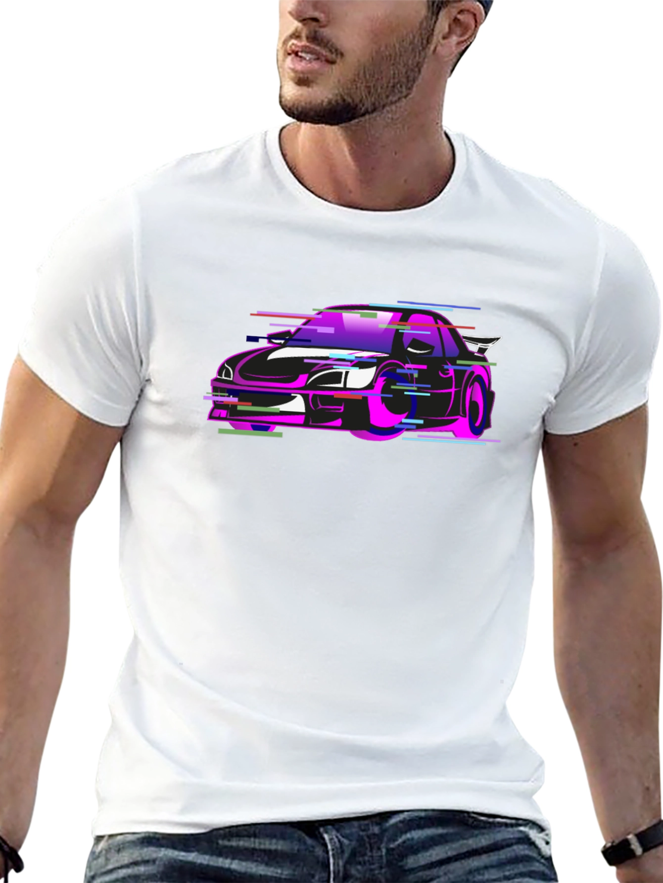 Glitch Car Graphic Black T-Shirt