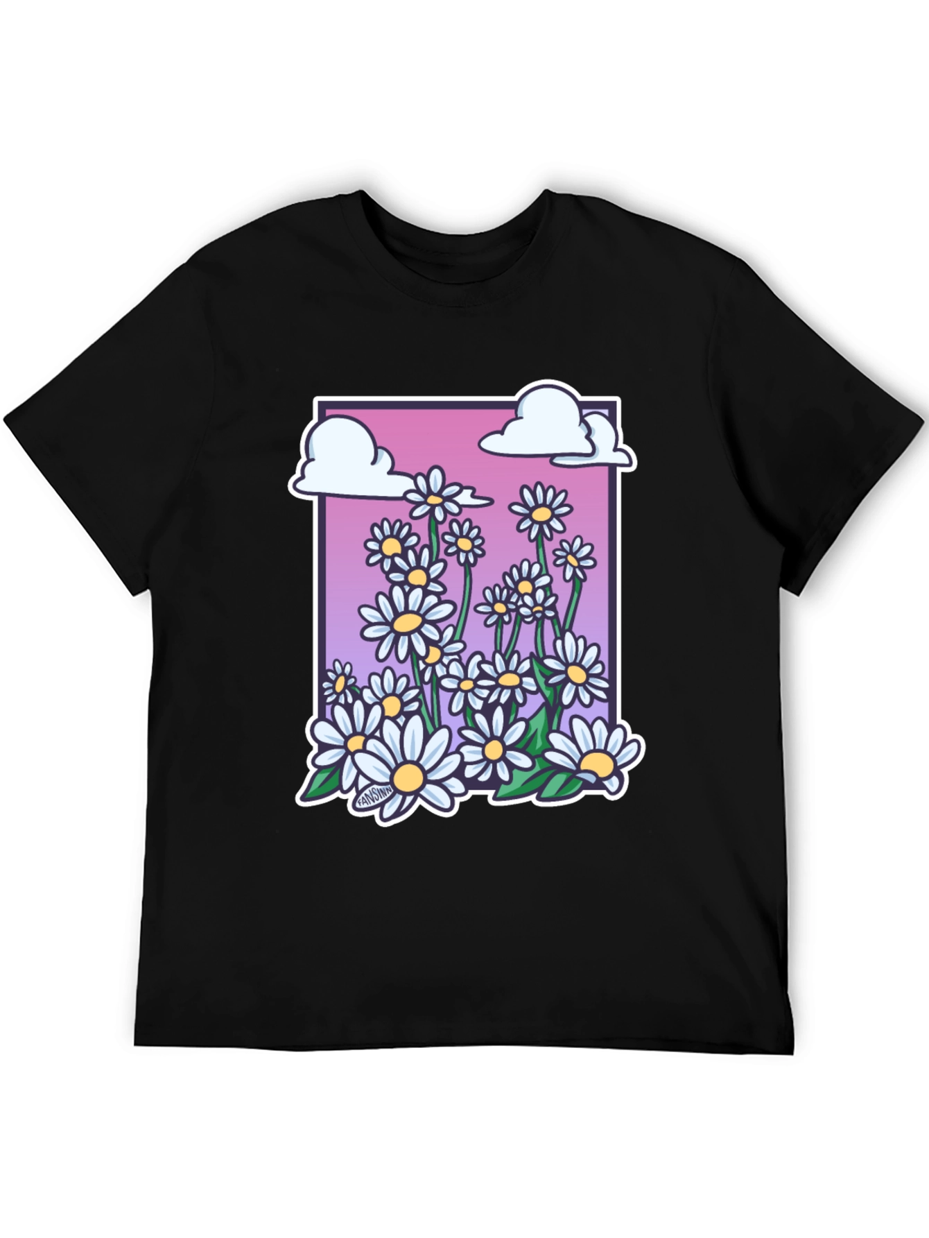 Daisy Cloud Graphic Print Black T-Shirt