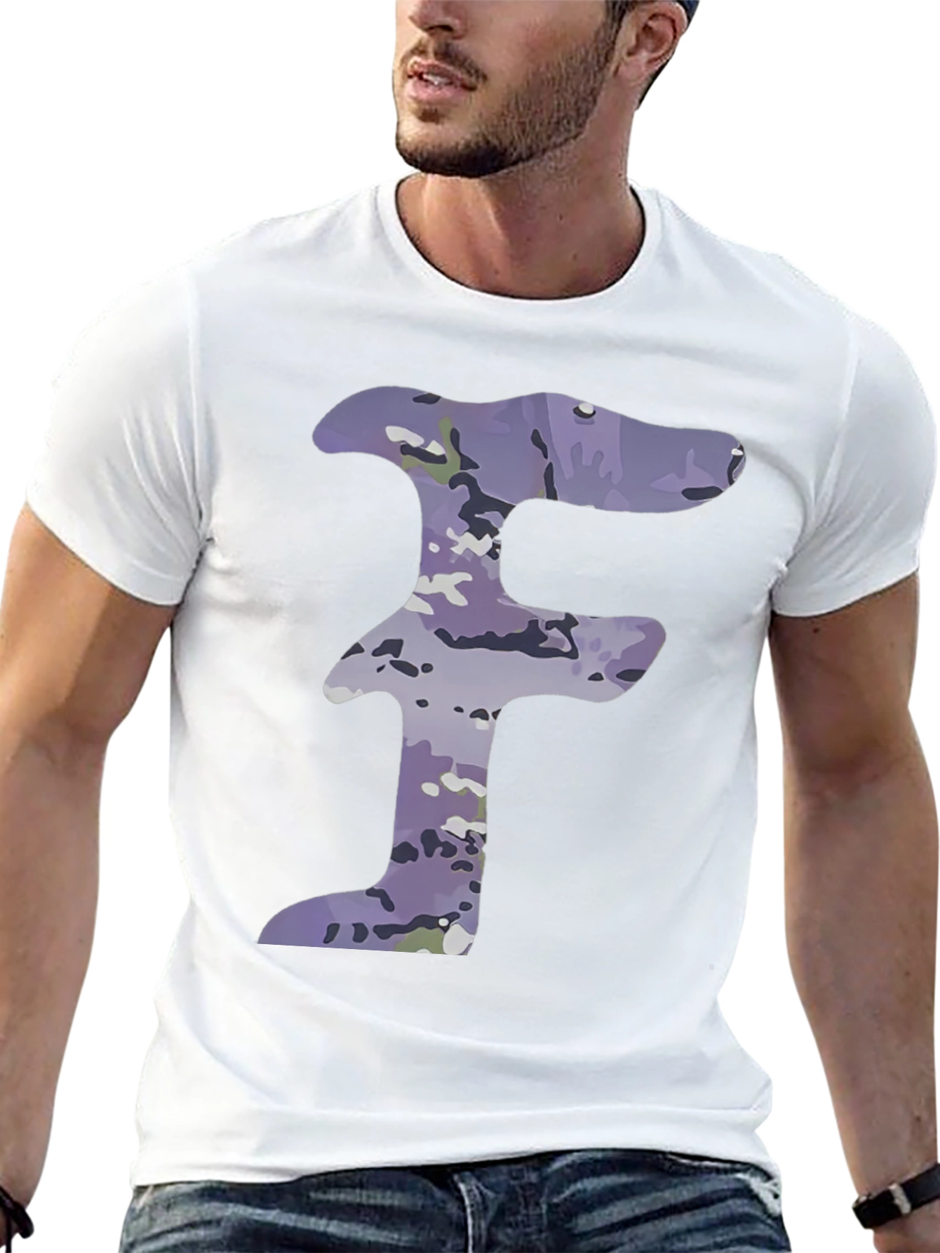 Camo F Letter Graphic T-Shirt