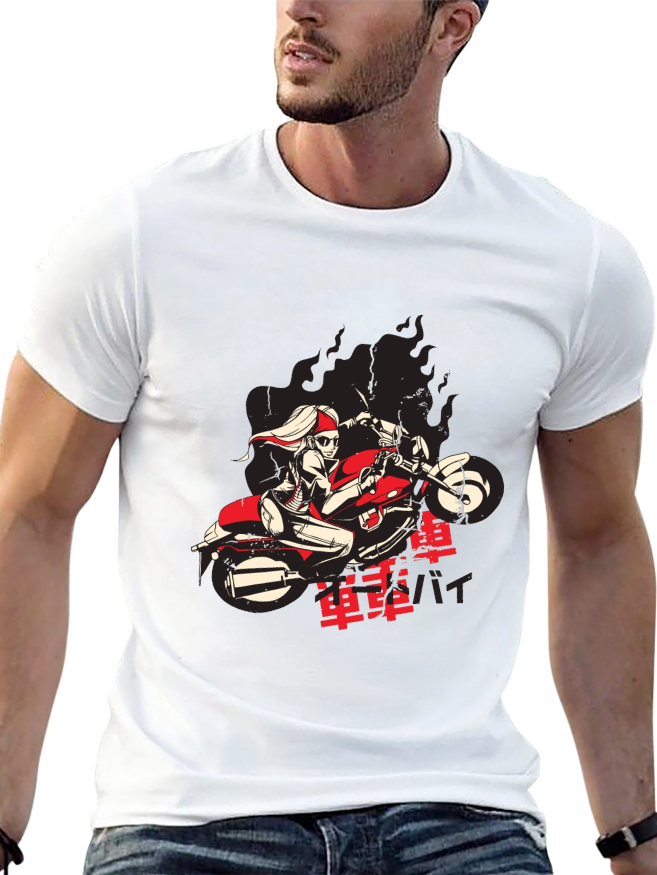 Cool Biker Girl Graphic Black T-Shirt