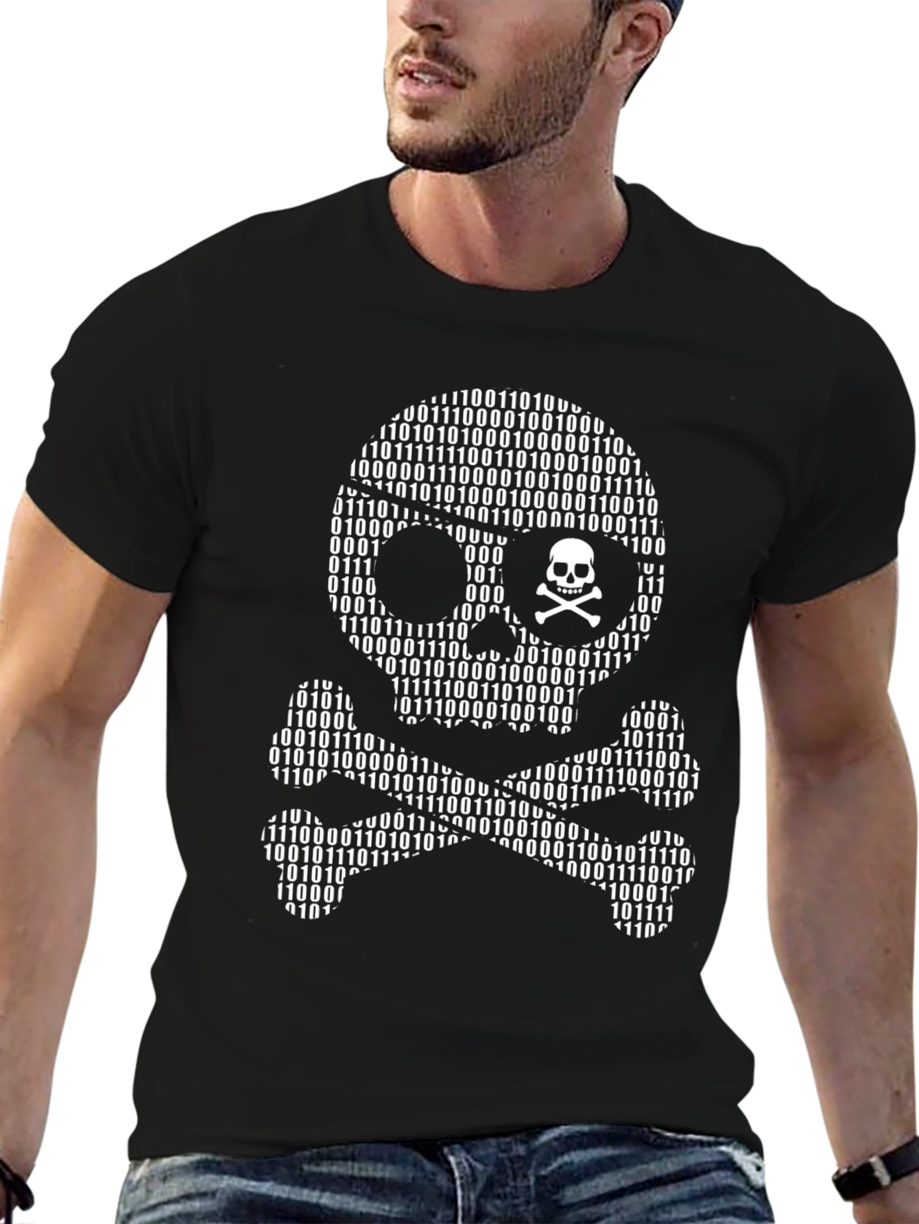 Binary Skull & Crossbones T-Shirt - Hacker Style