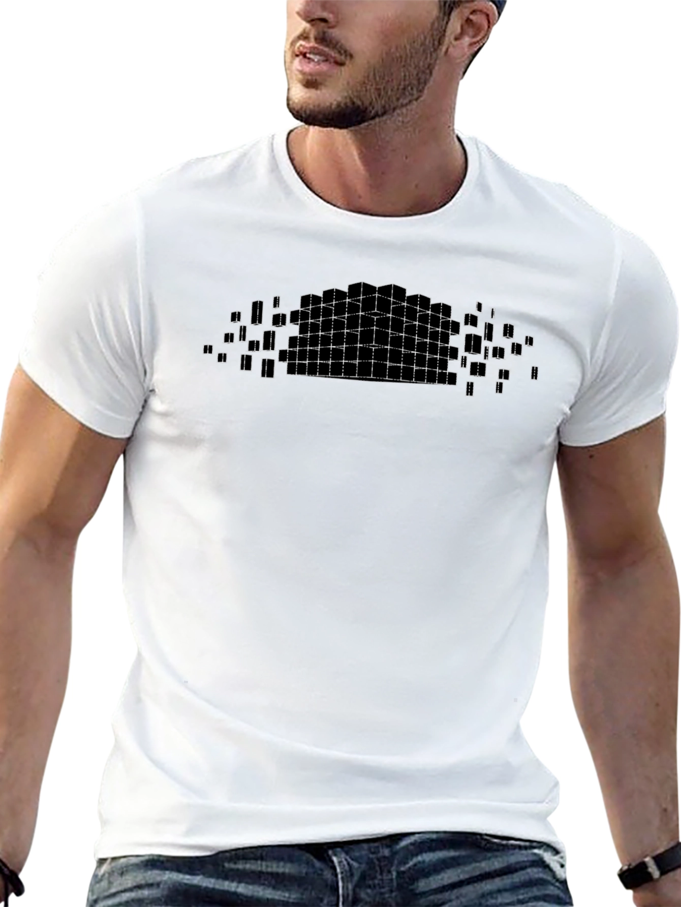 Geometric Cube Grid Black Graphic Tee