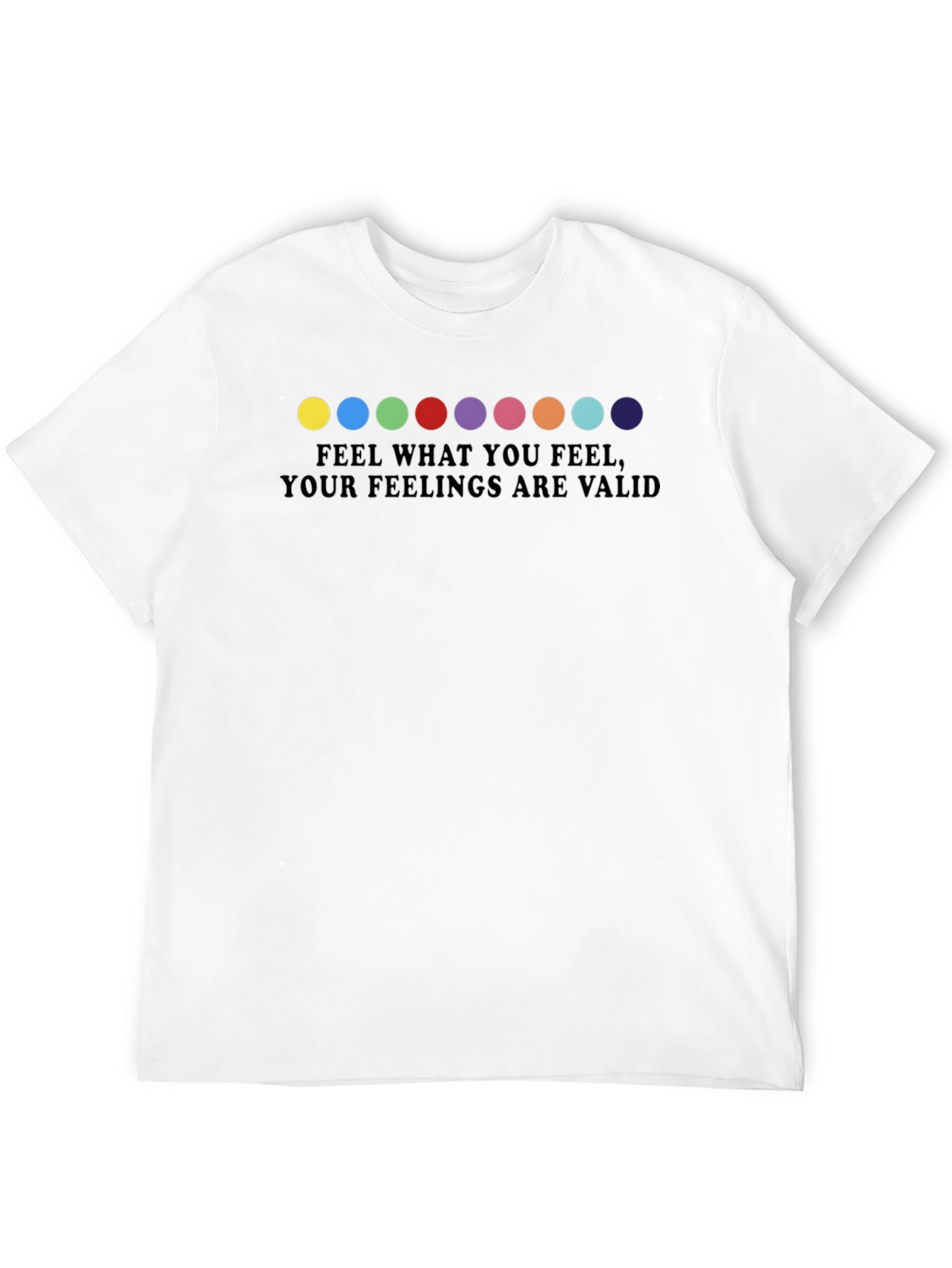 Feelings Valid Rainbow Dot T-Shirt - Black Crew Neck