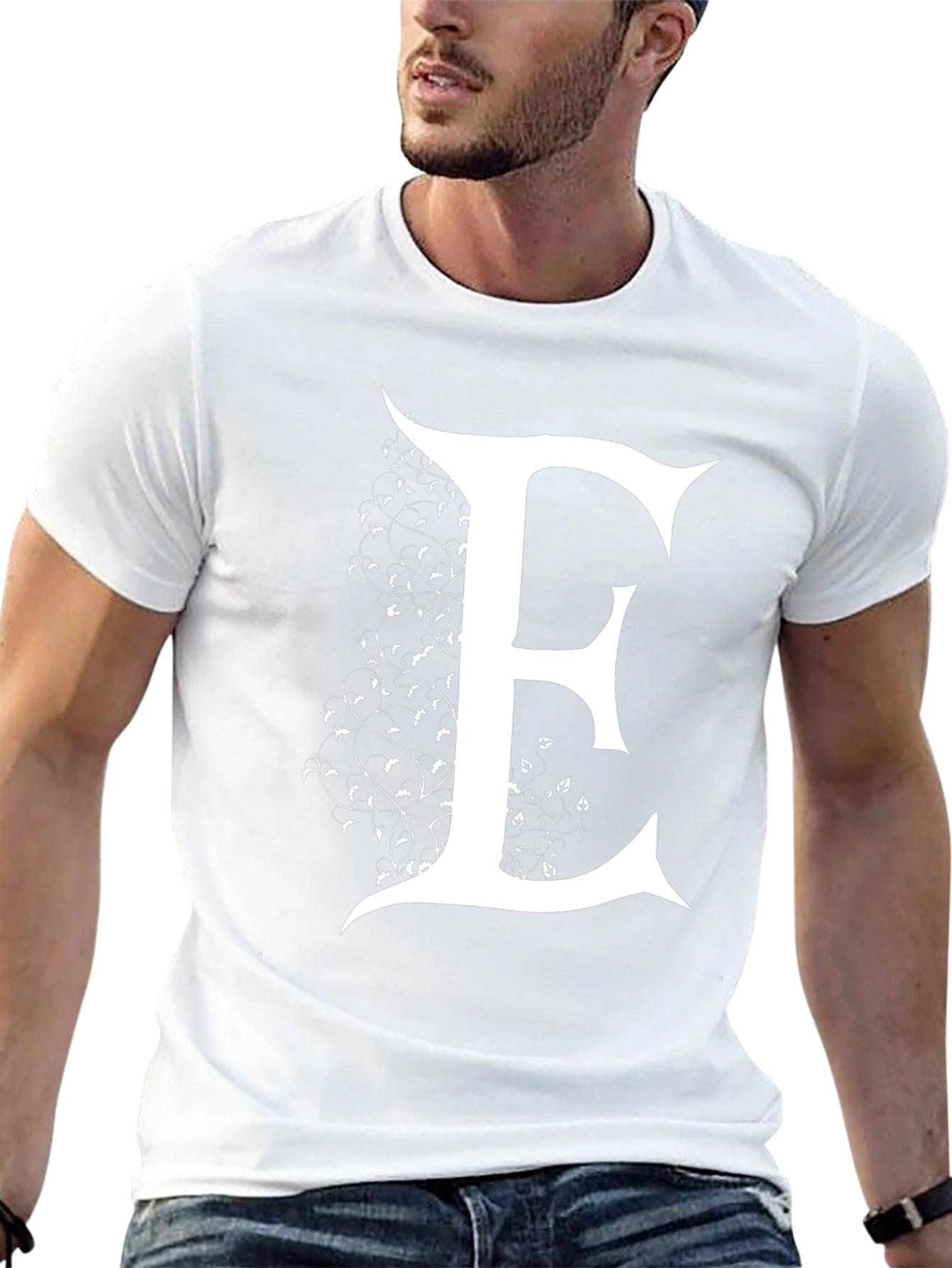 Letter E Floral Design T-Shirt