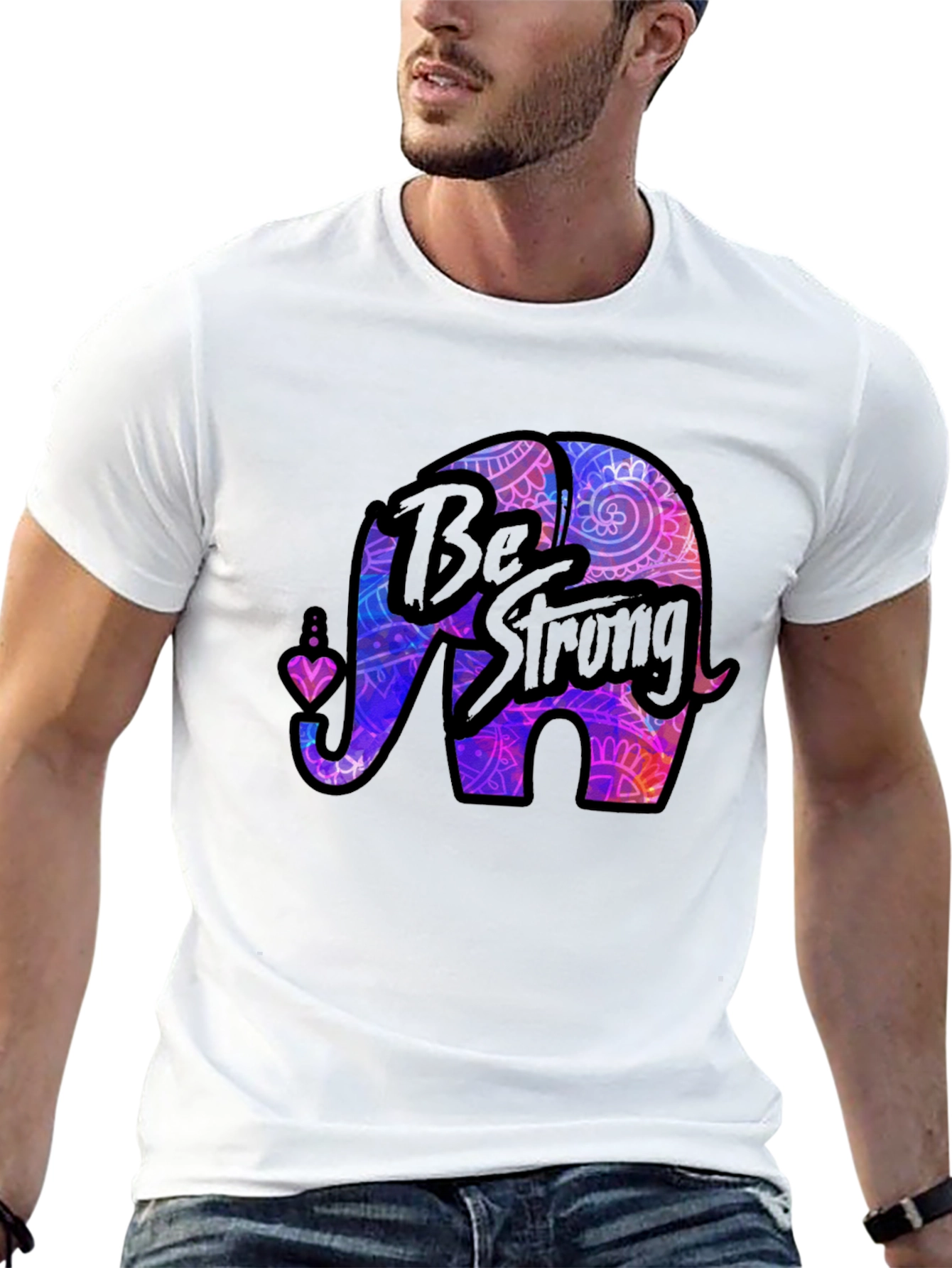 Be Strong Elephant Graphic T-Shirt - Black