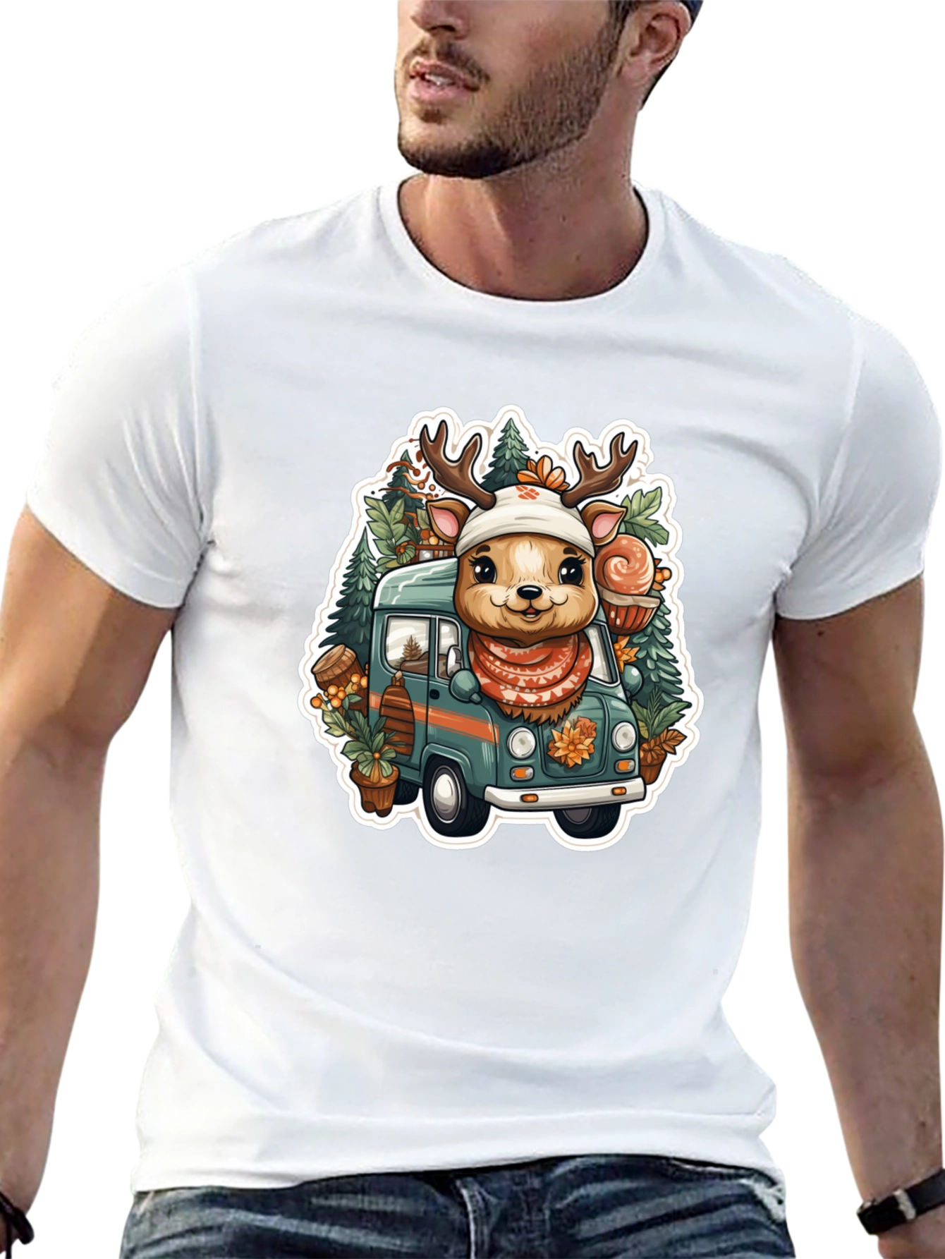 Festive Deer Truck Graphic Tee