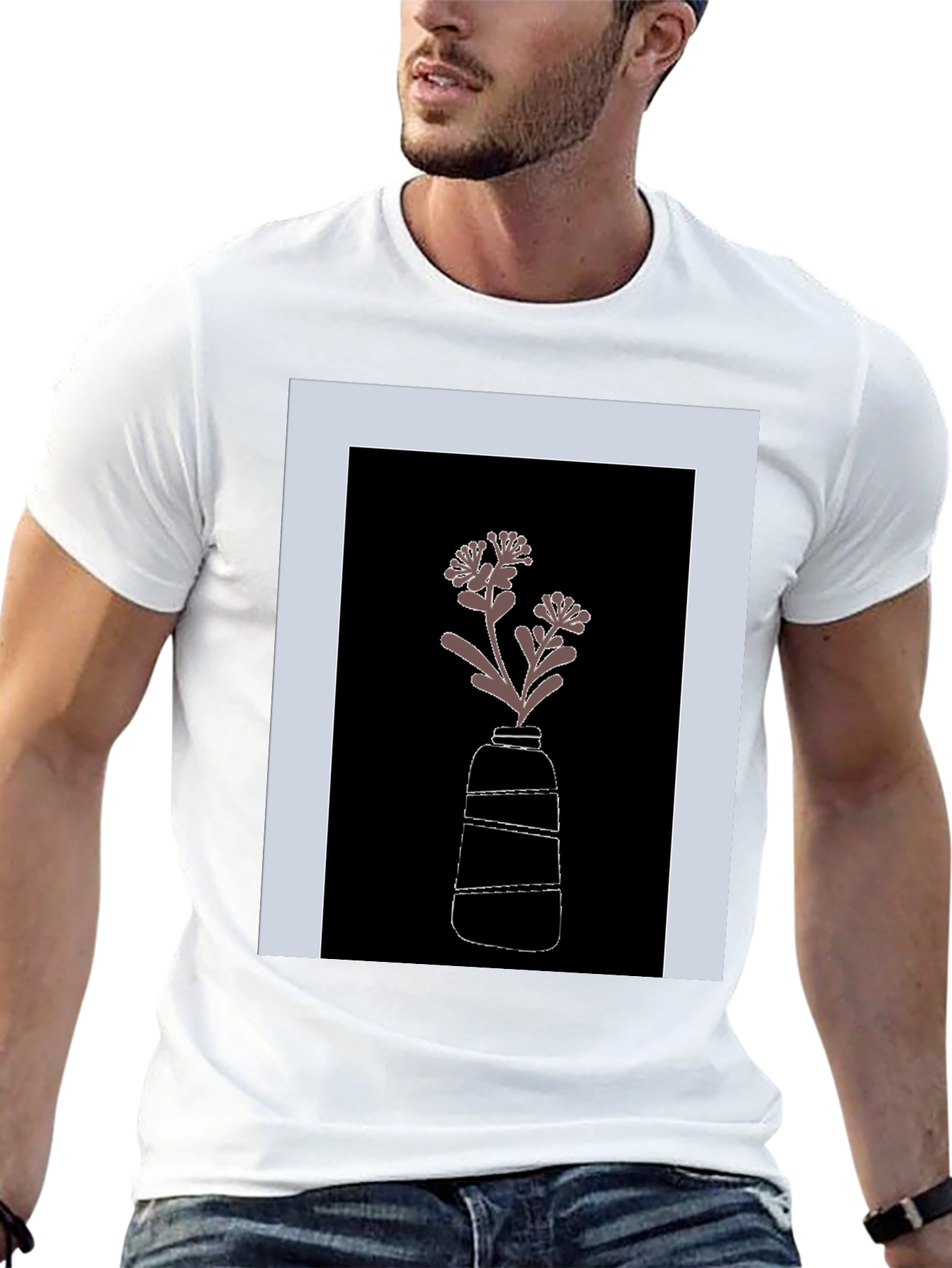 Black T-Shirt with Flower Vase Graphic