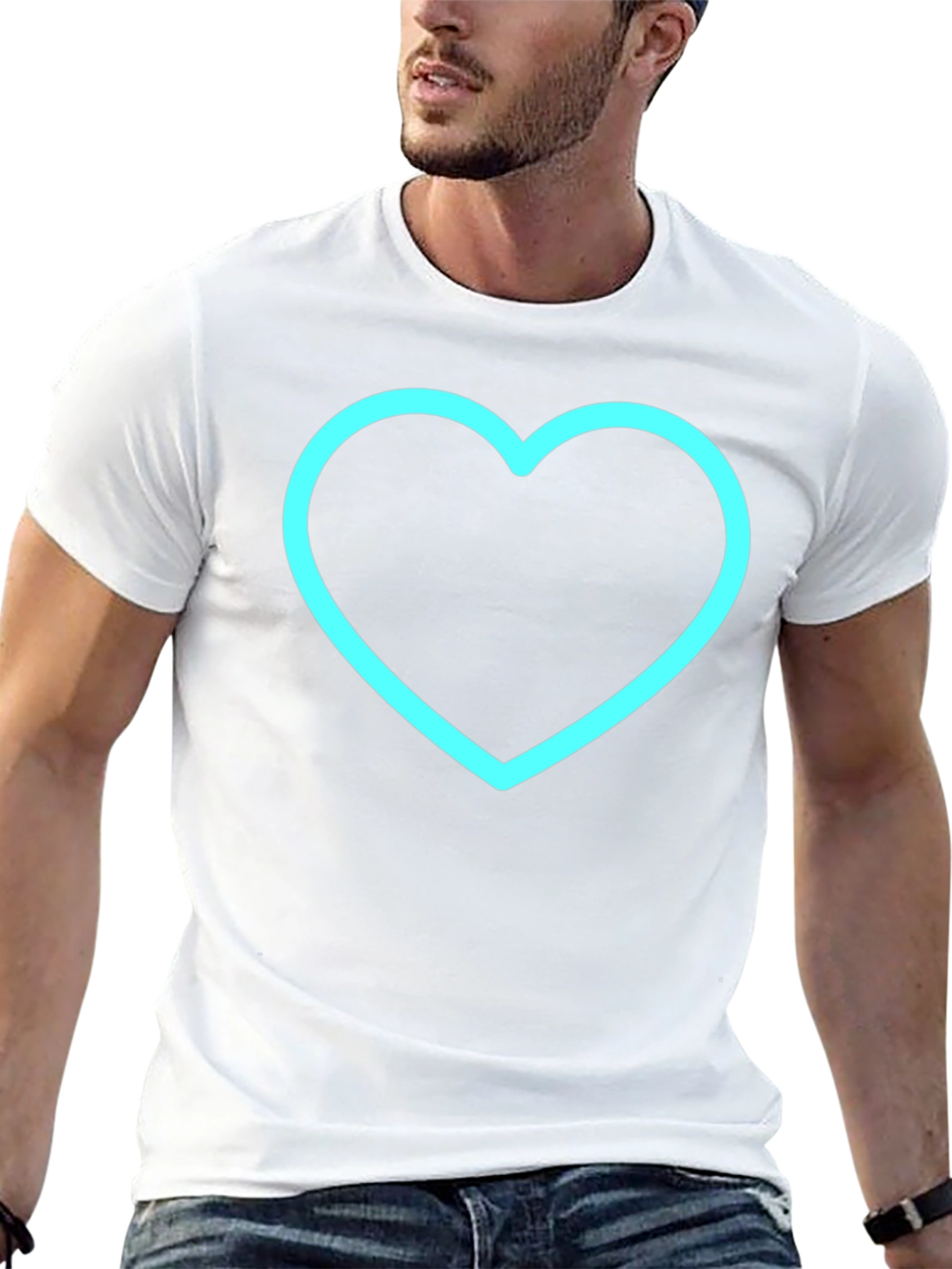 Black T-Shirt with Neon Blue Heart Graphic