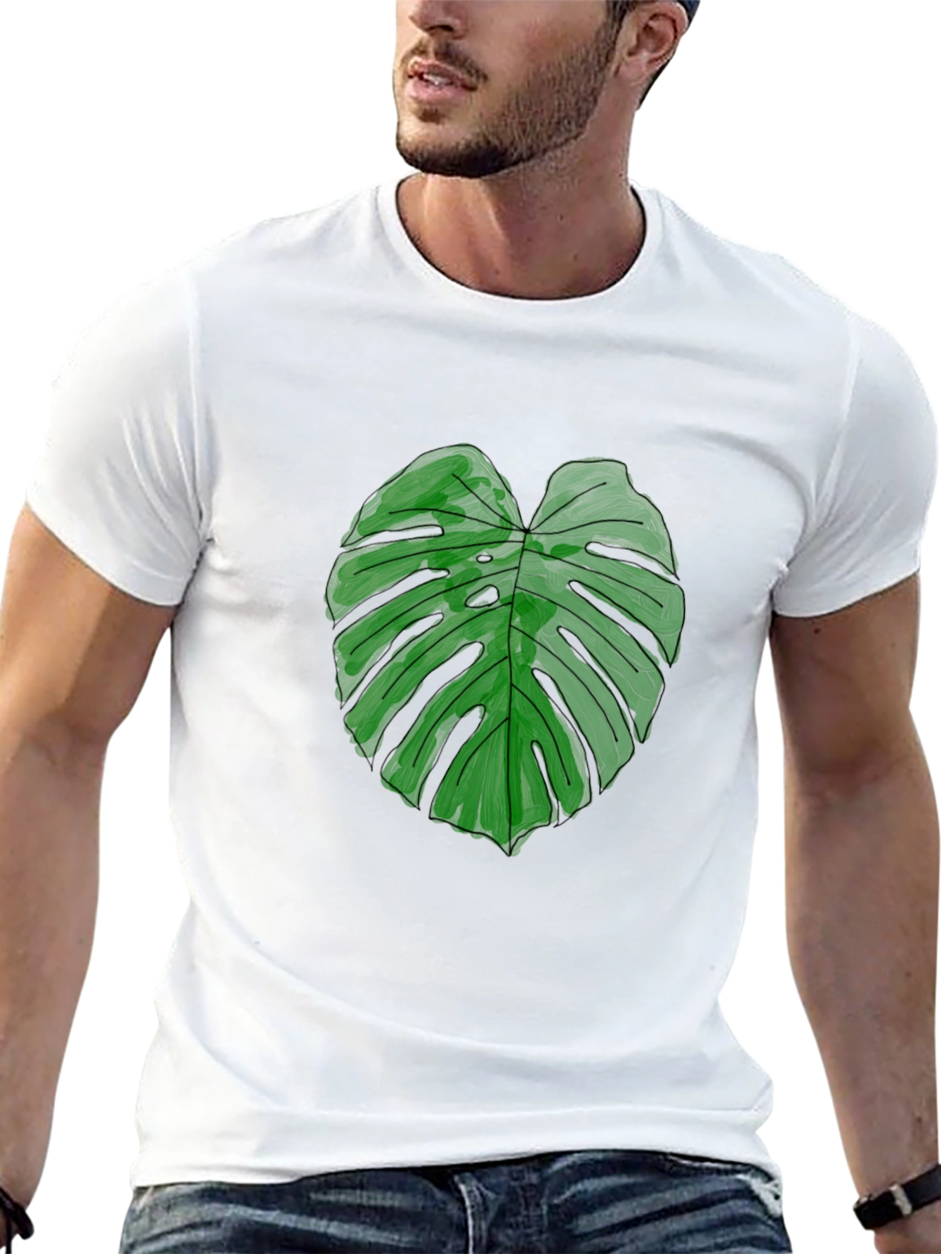 Monstera Leaf Graphic Tee - Black Casual Shirt