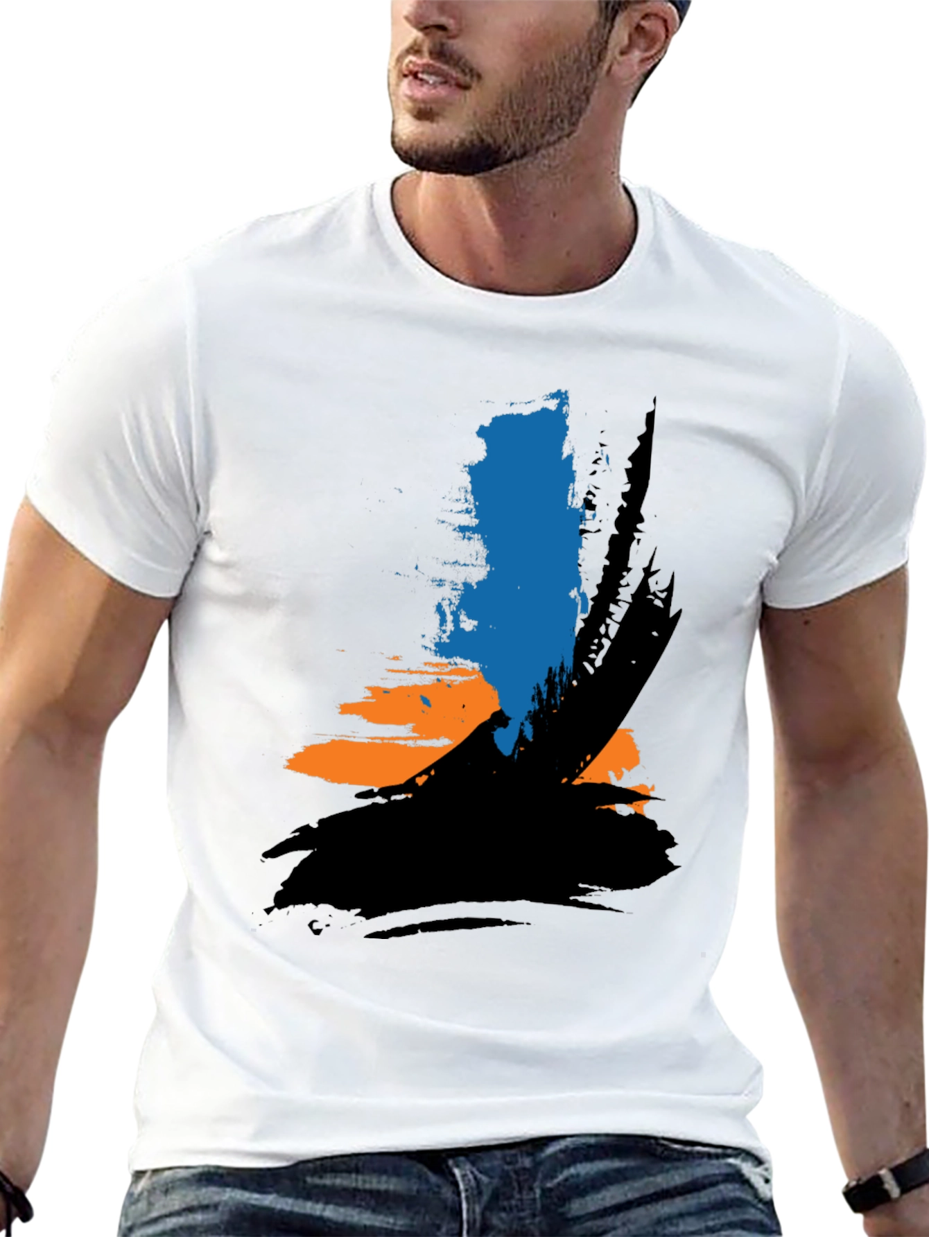 Abstract Brushstroke Graphic Tee - Black