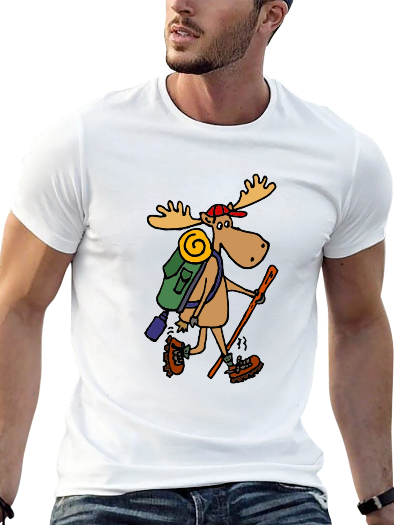 Hiking Moose Graphic Tee - Black Cotton T-Shirt